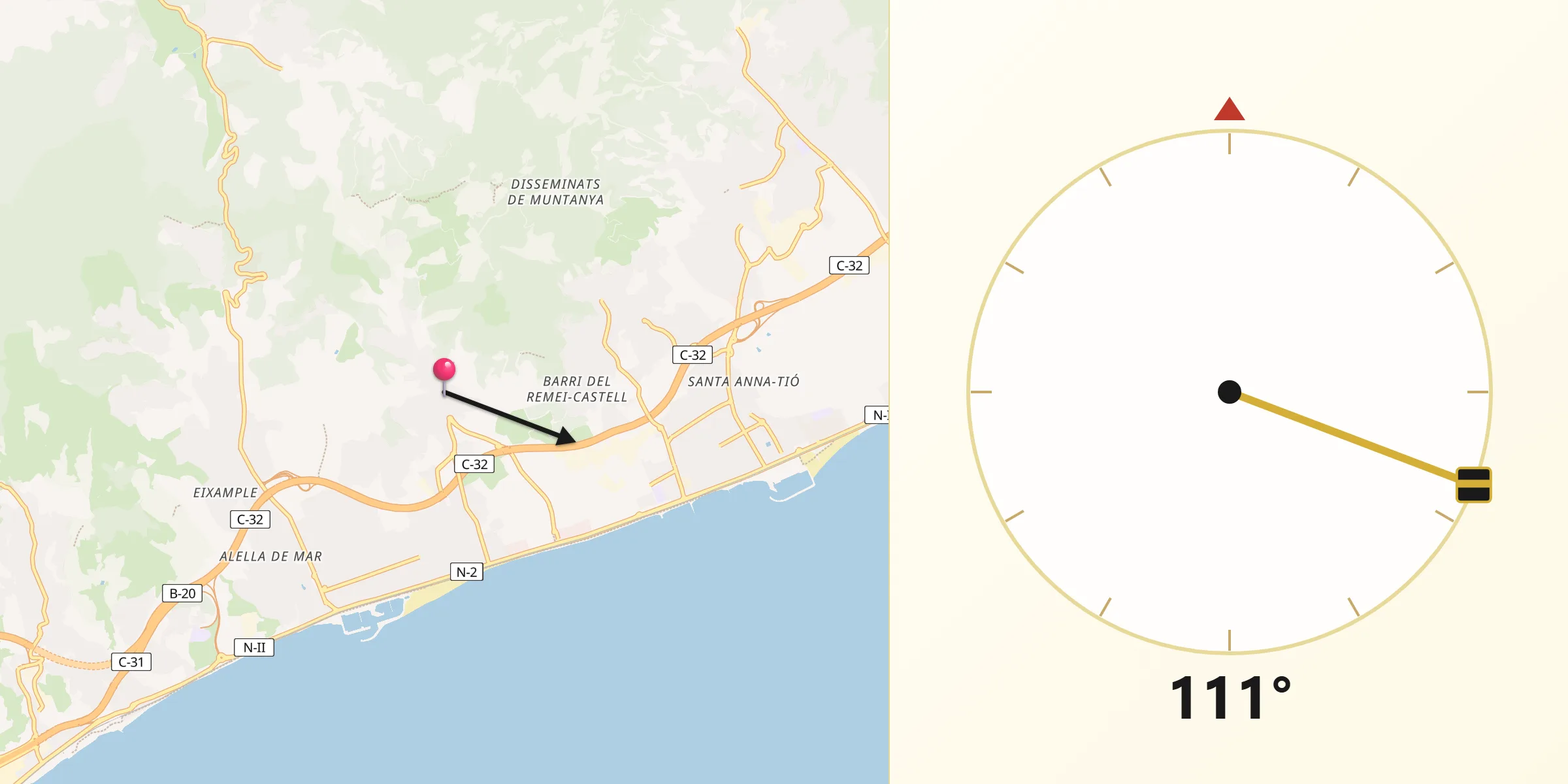 Dirección de la Qibla desde Teià