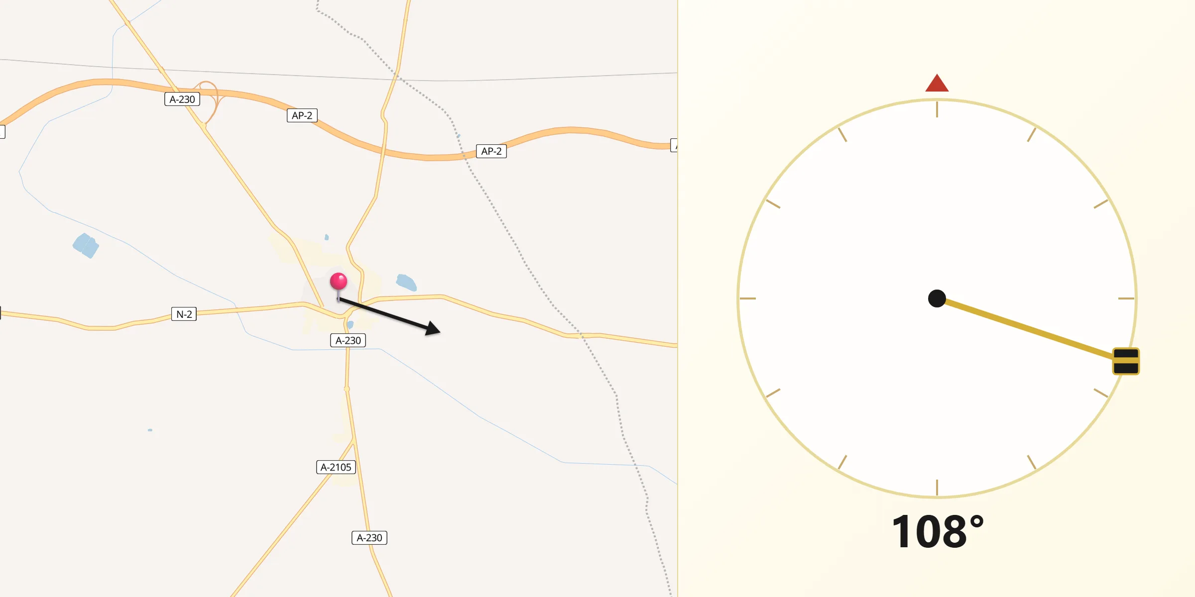 Dirección de la Qibla desde Bujaraloz