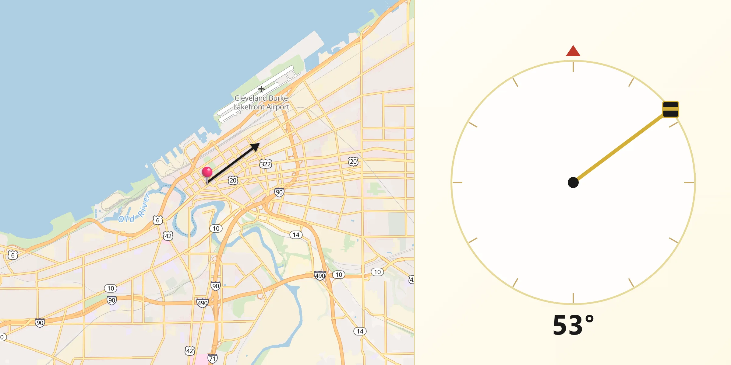 Dirección de la Qibla desde Cleveland