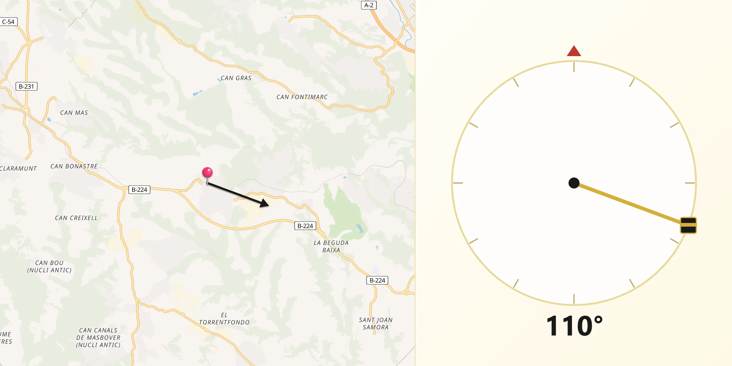 Dirección de la Qibla desde Masquefa