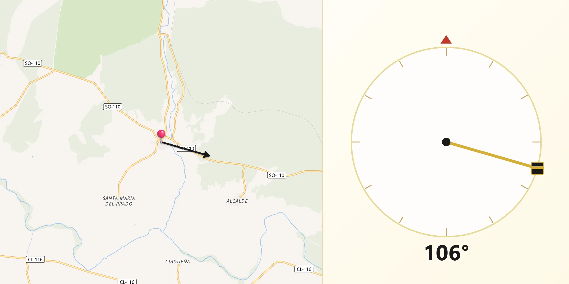 Dirección de la Qibla desde Matamala de Almazán
