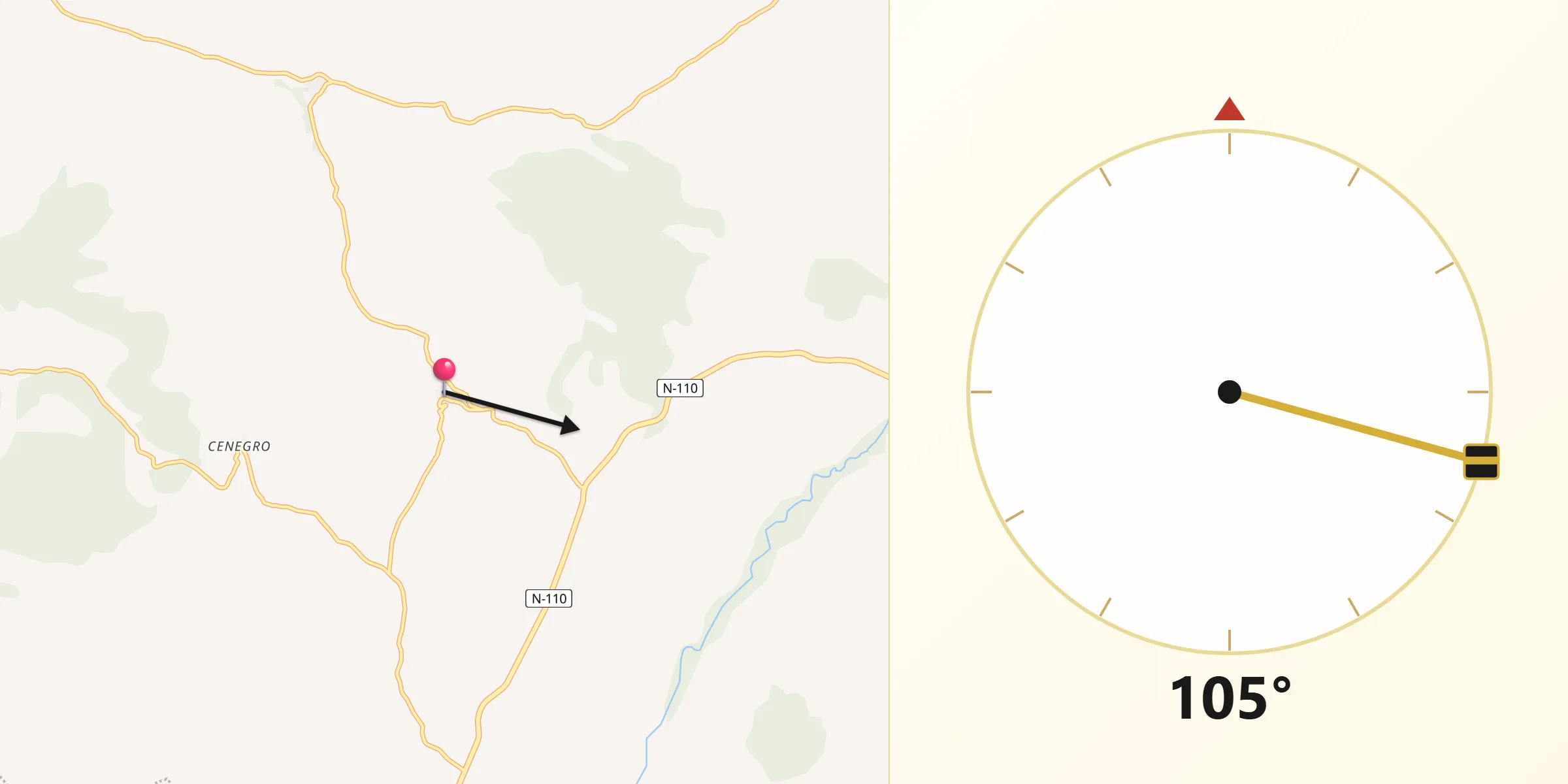 Dirección de la Qibla desde Fuentecambrón