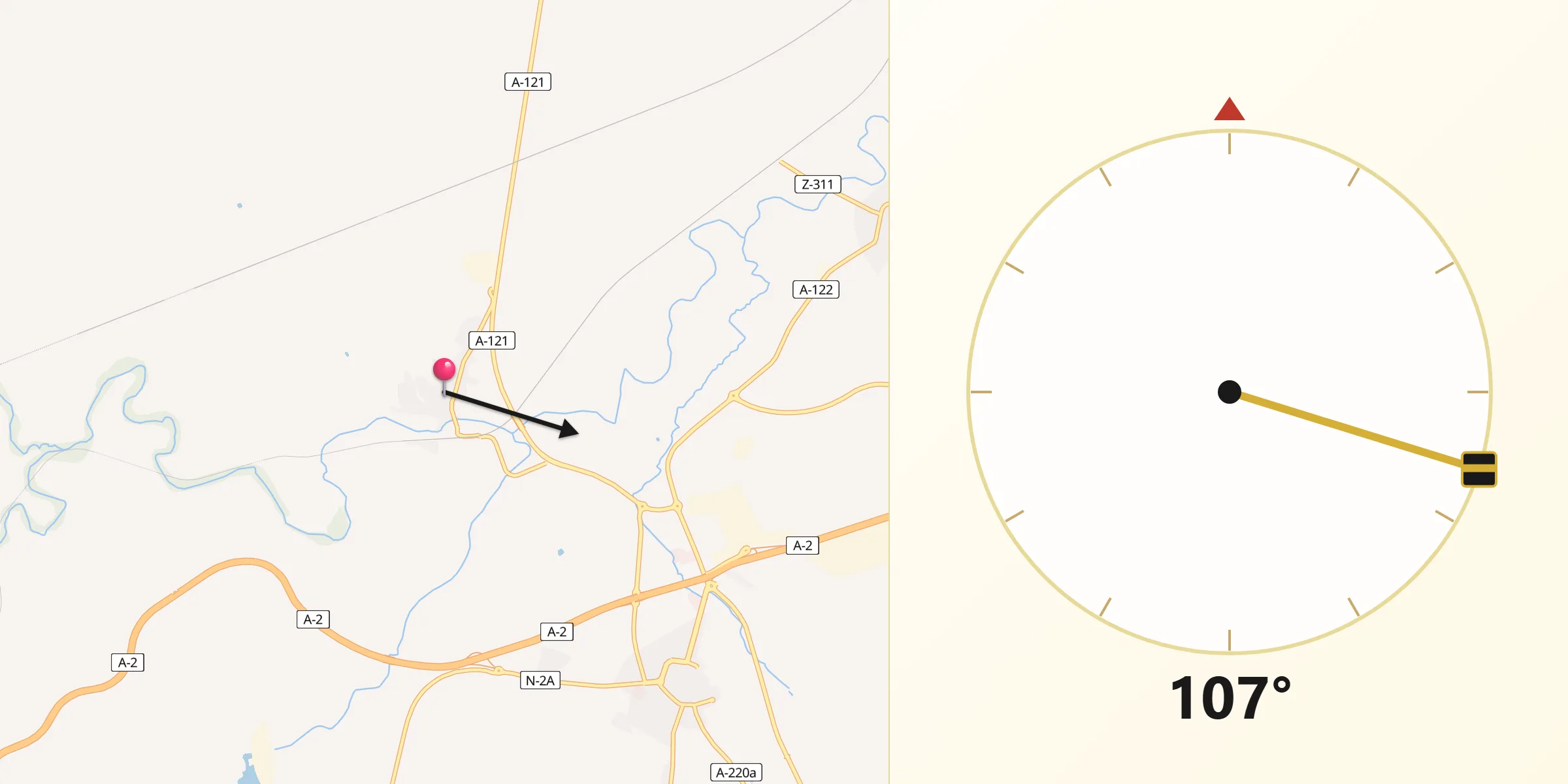 Dirección de la Qibla desde Ricla