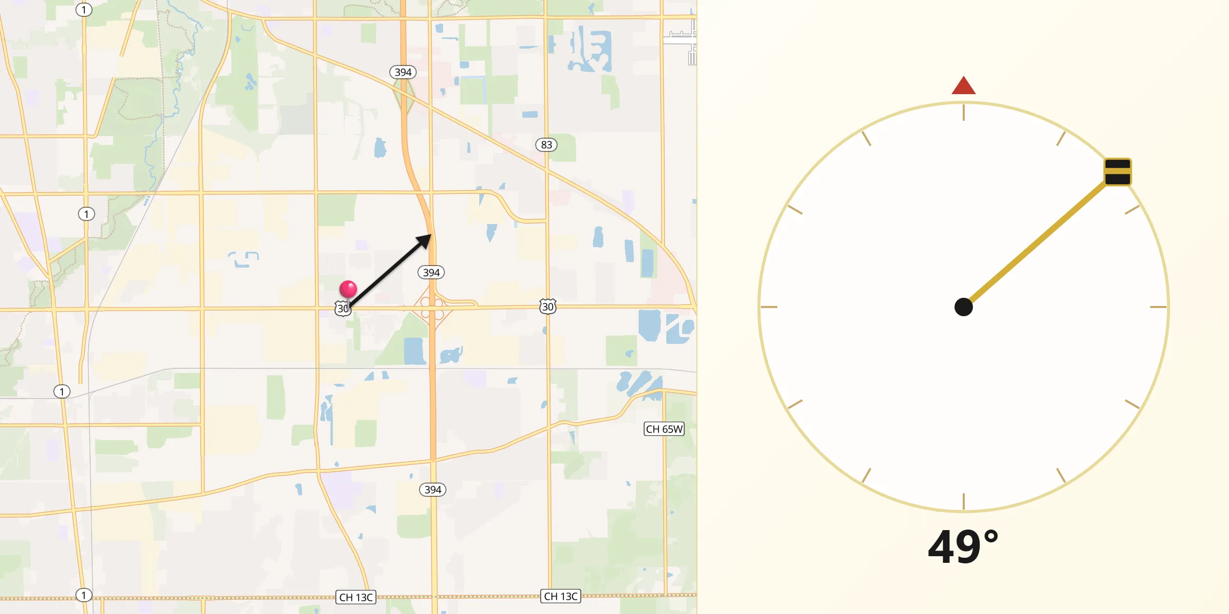 Qibla Direction from Ford Heights