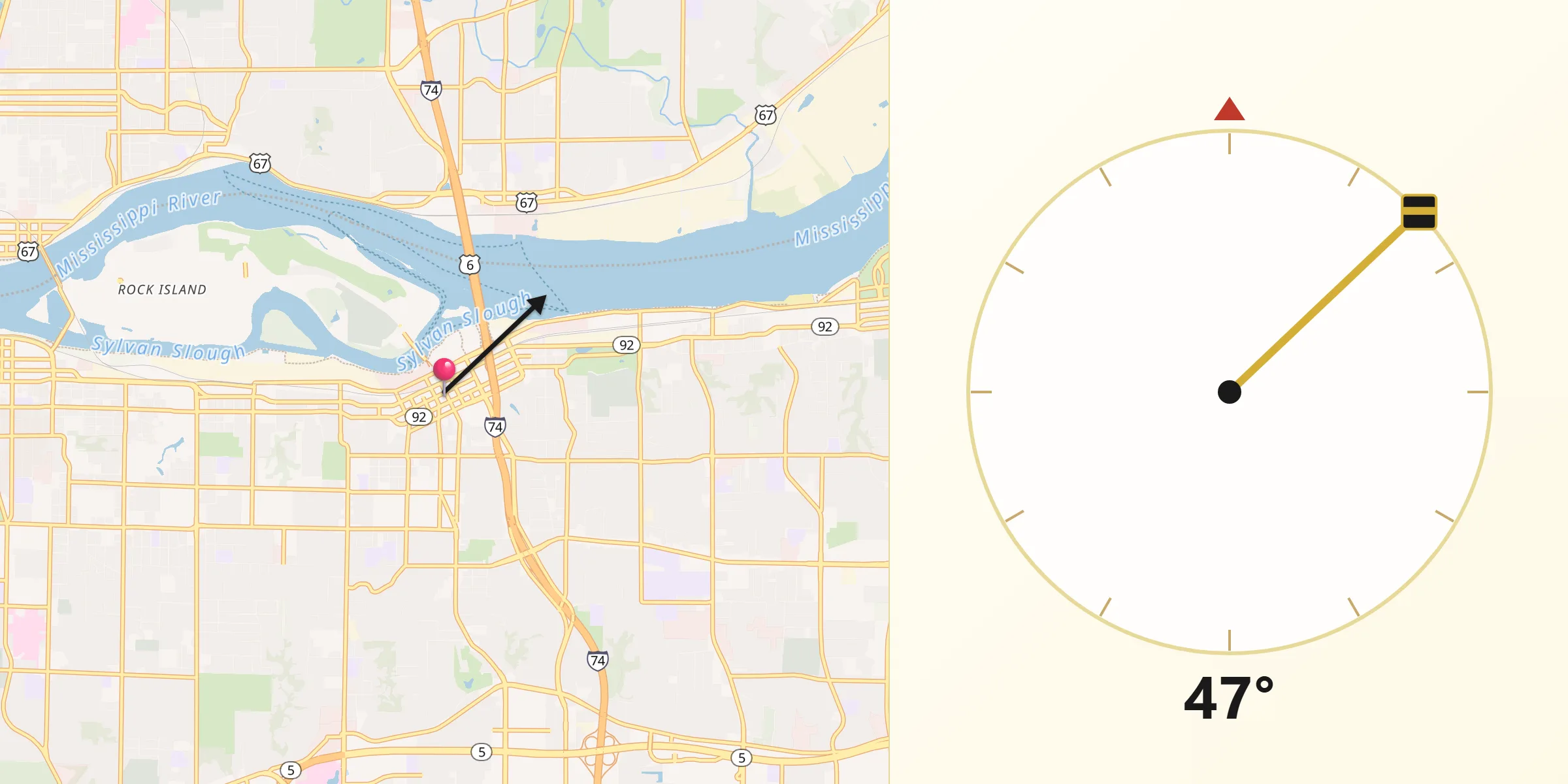 Qibla Direction from Moline