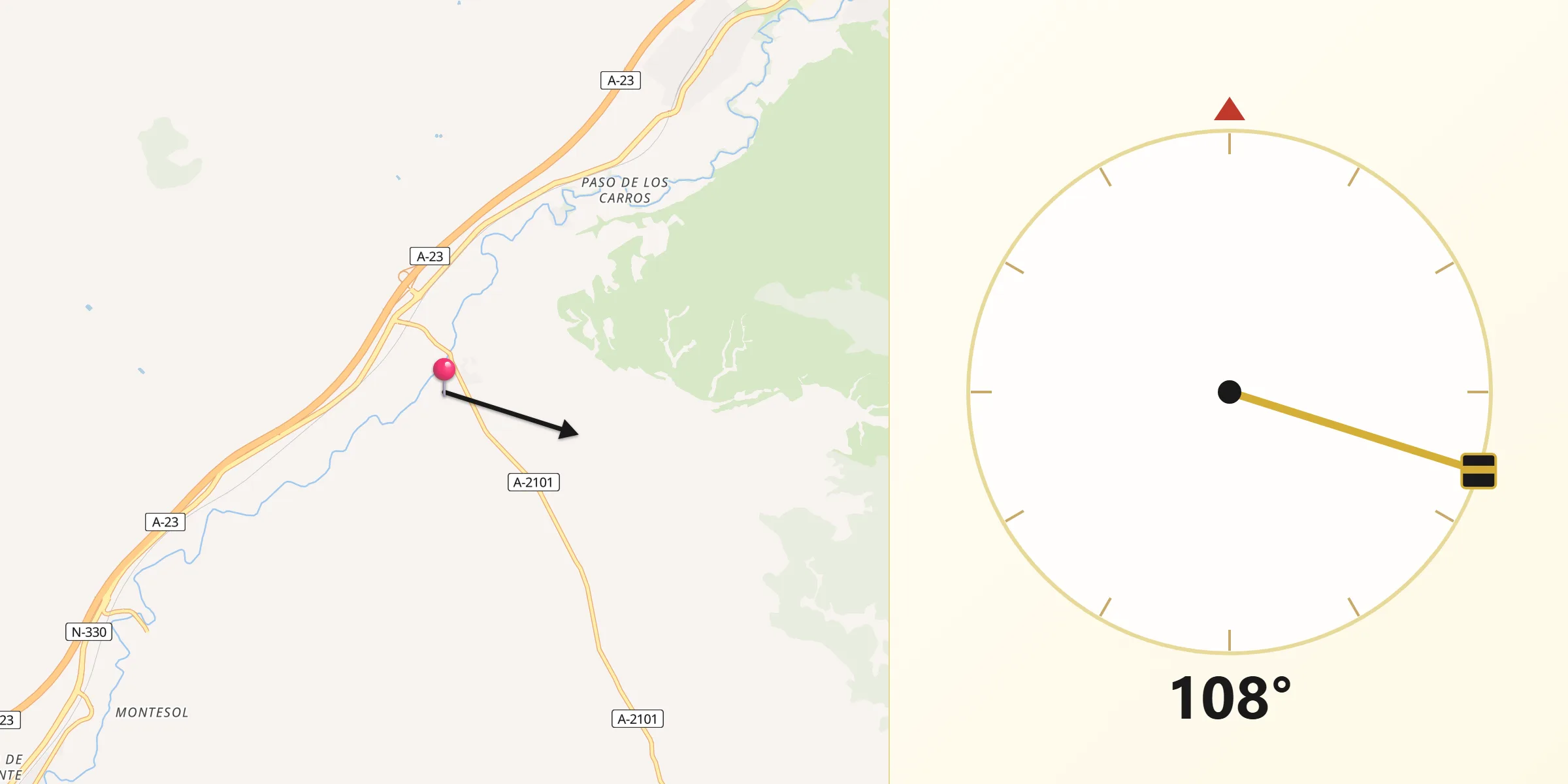 Dirección de la Qibla desde Botorrita