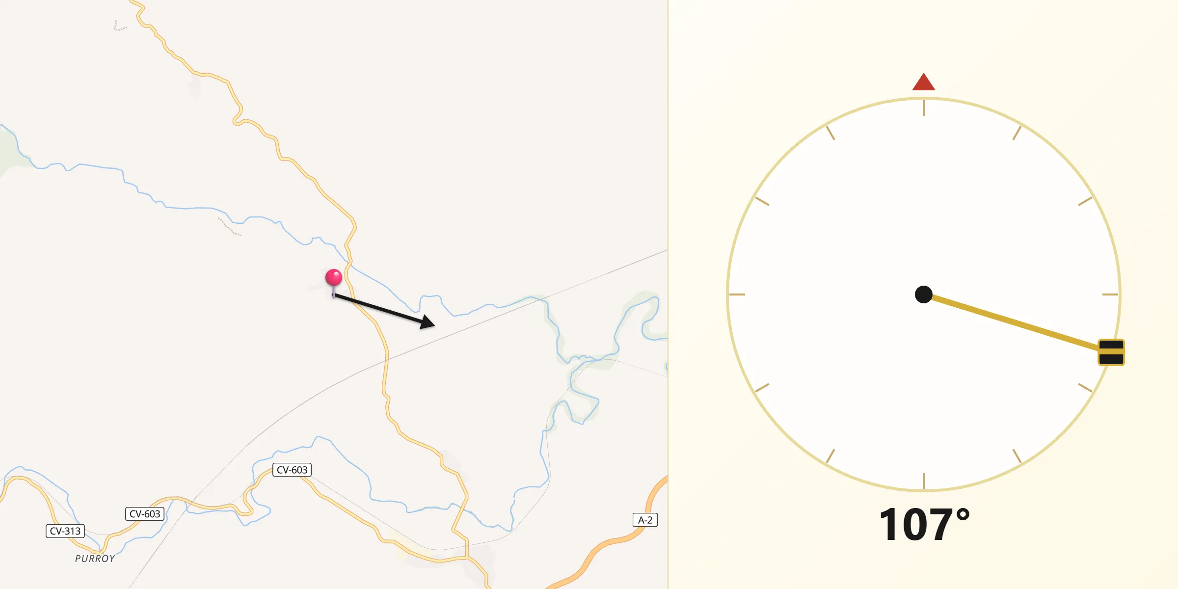 Dirección de la Qibla desde Arándiga