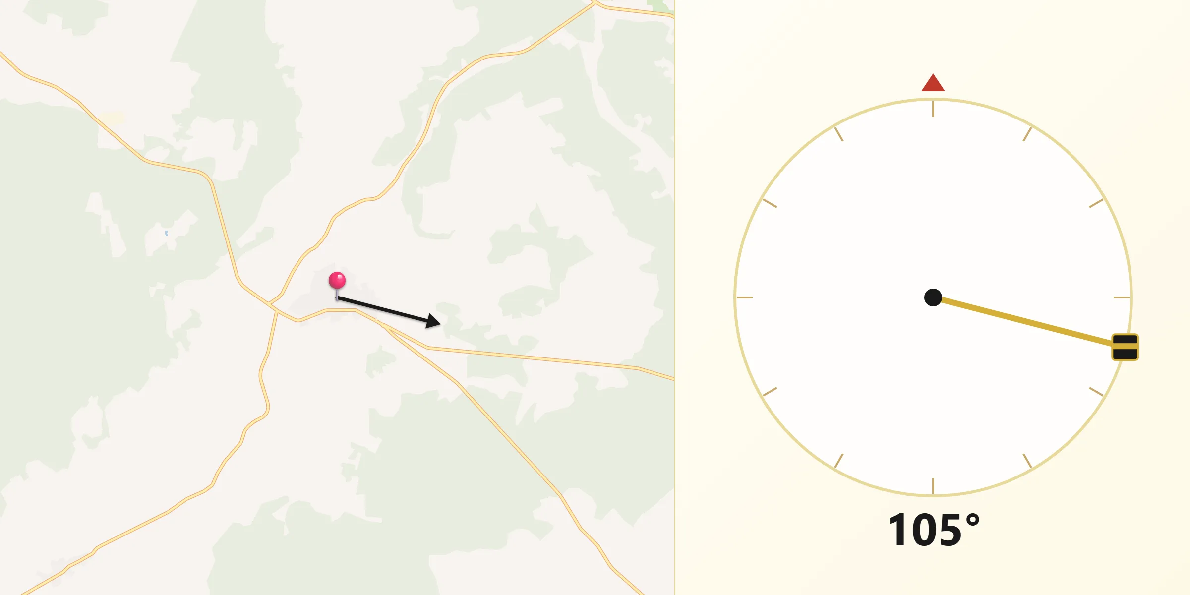 Dirección de la Qibla desde Montemayor de Pililla