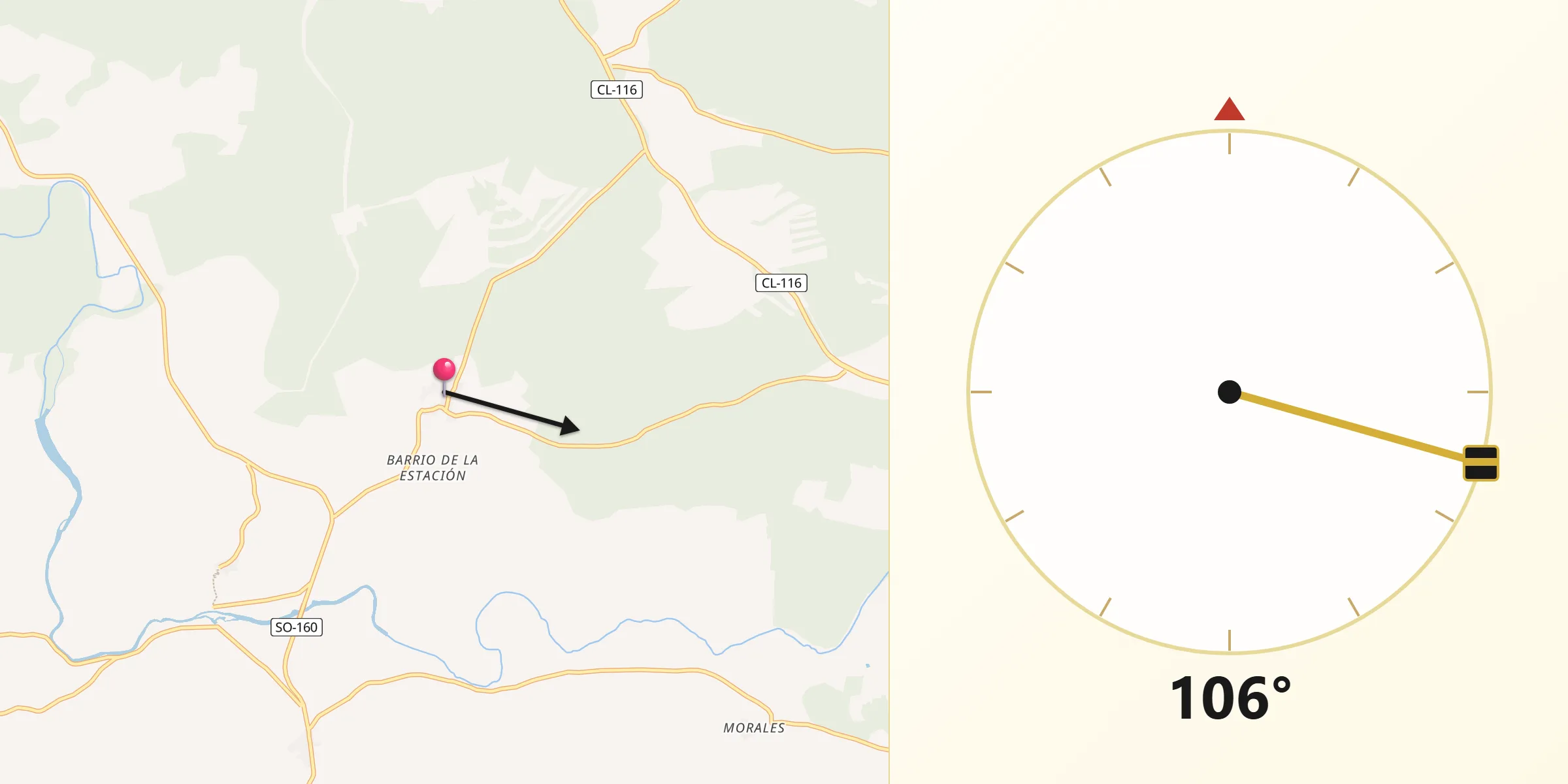 Dirección de la Qibla desde Quintanas de Gormaz