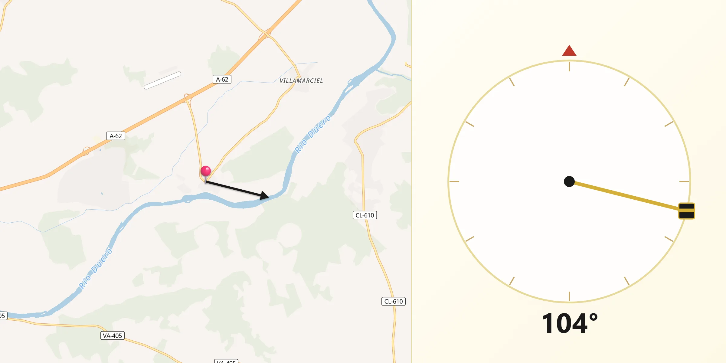 Dirección de la Qibla desde San Miguel del Pino