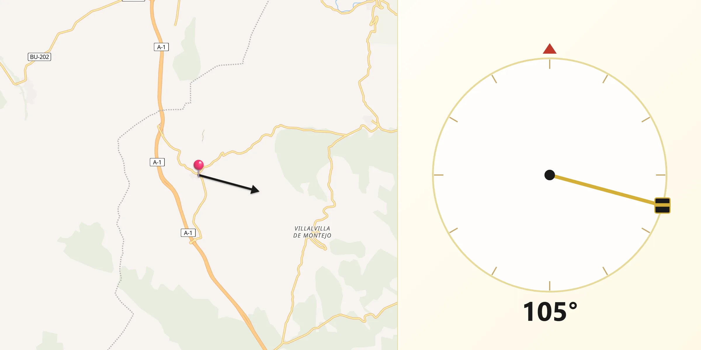 Dirección de la Qibla desde Honrubia de la Cuesta