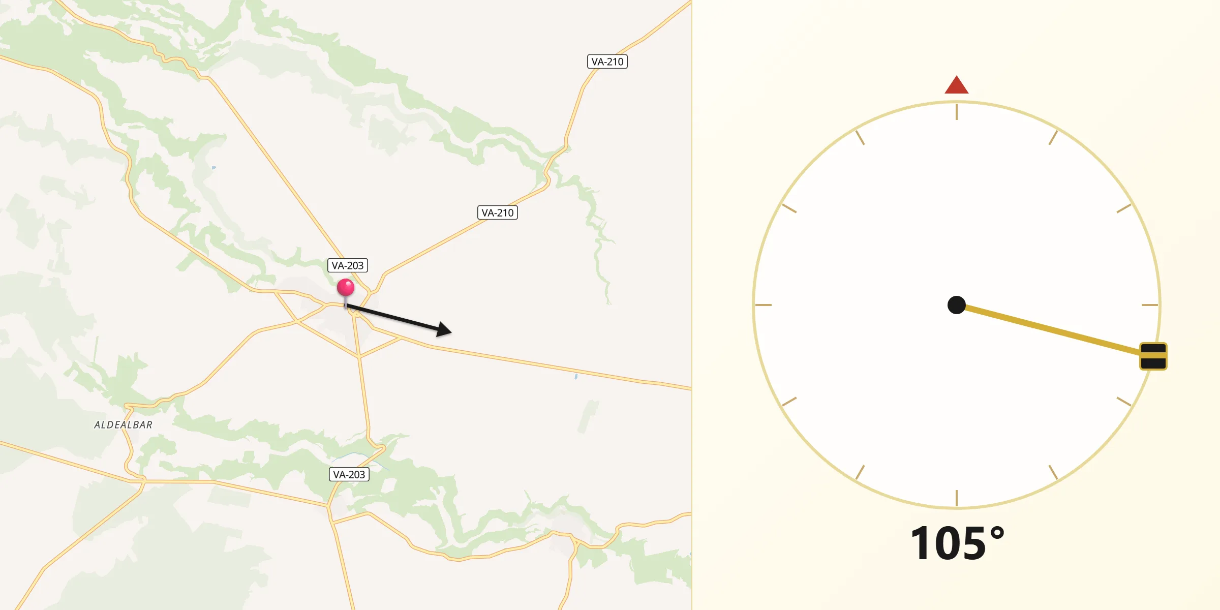Dirección de la Qibla desde Cogeces del Monte