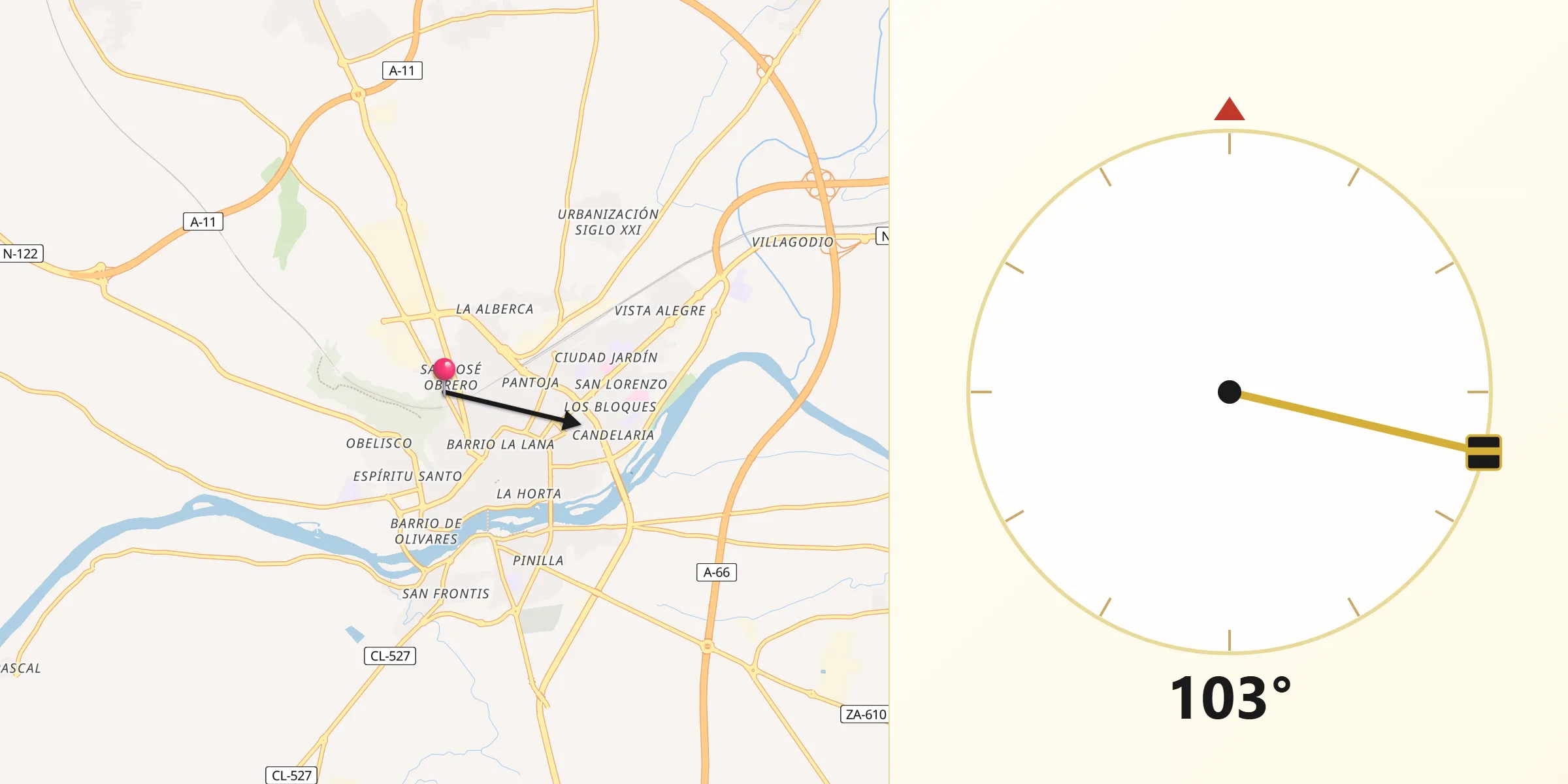 Dirección de la Qibla desde Andavías