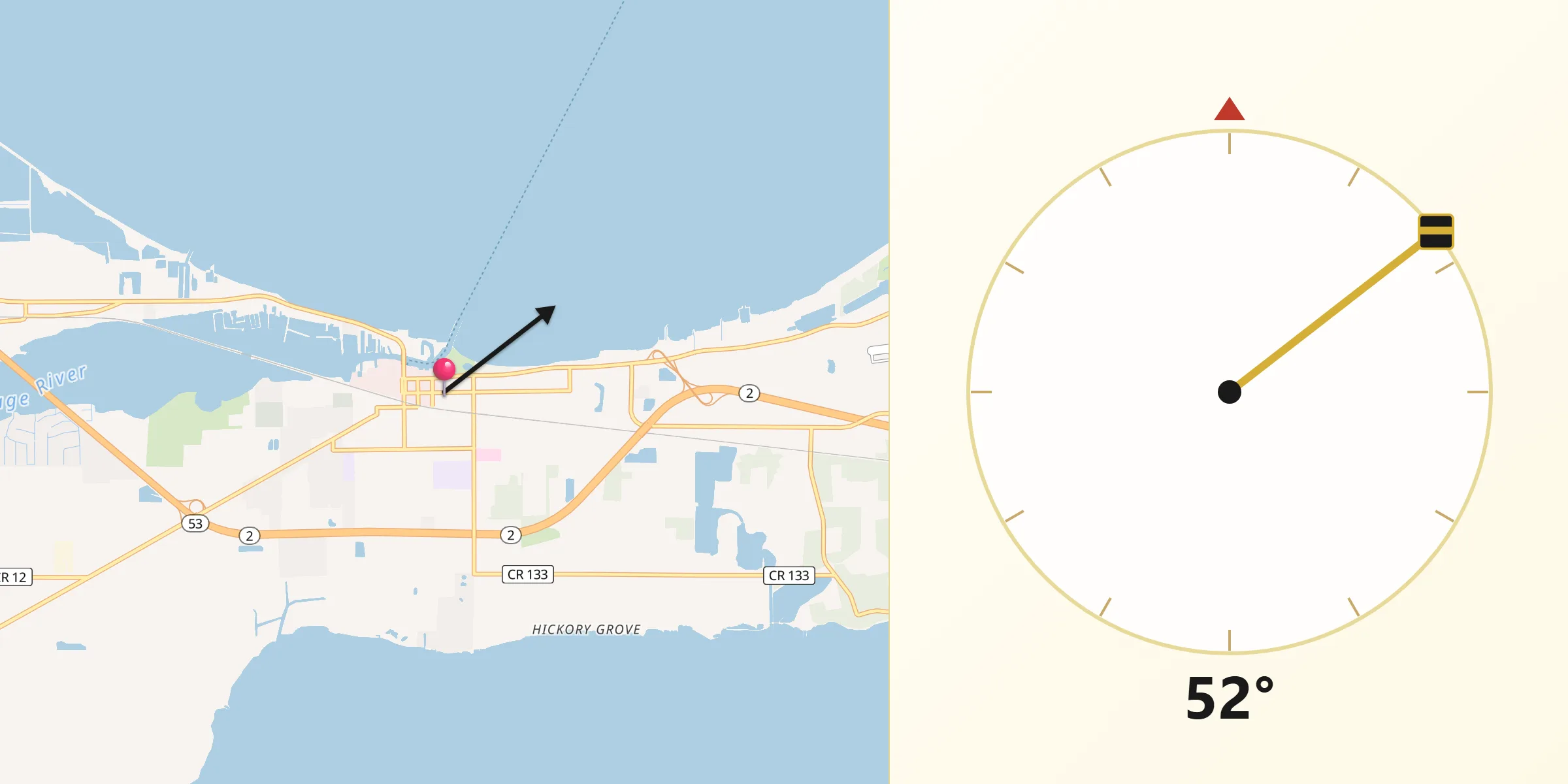Qibla Direction from Port Clinton