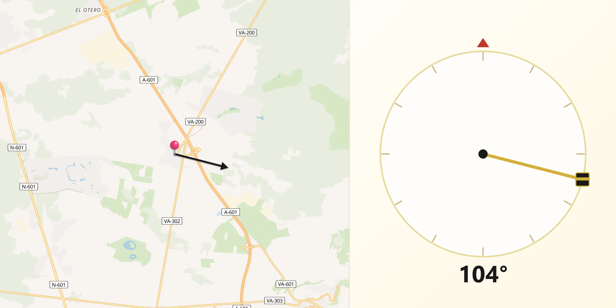 Dirección de la Qibla desde Aldeamayor de San Martín
