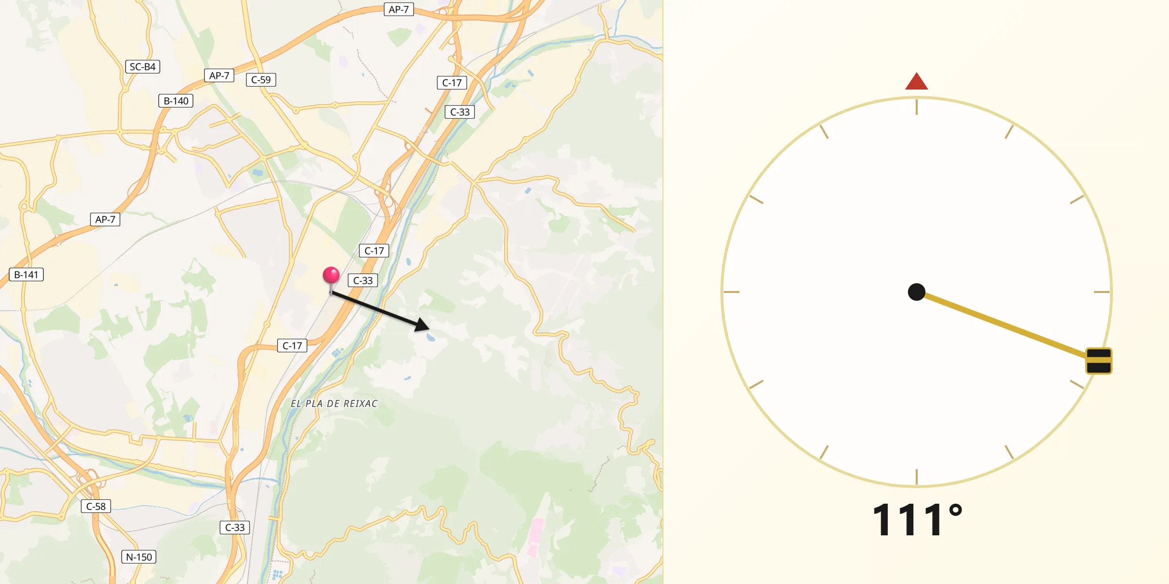 Dirección de la Qibla desde La Llagosta