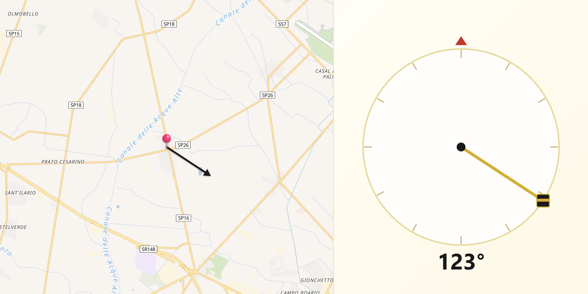 Direzione della Qibla da Borgo Podgora