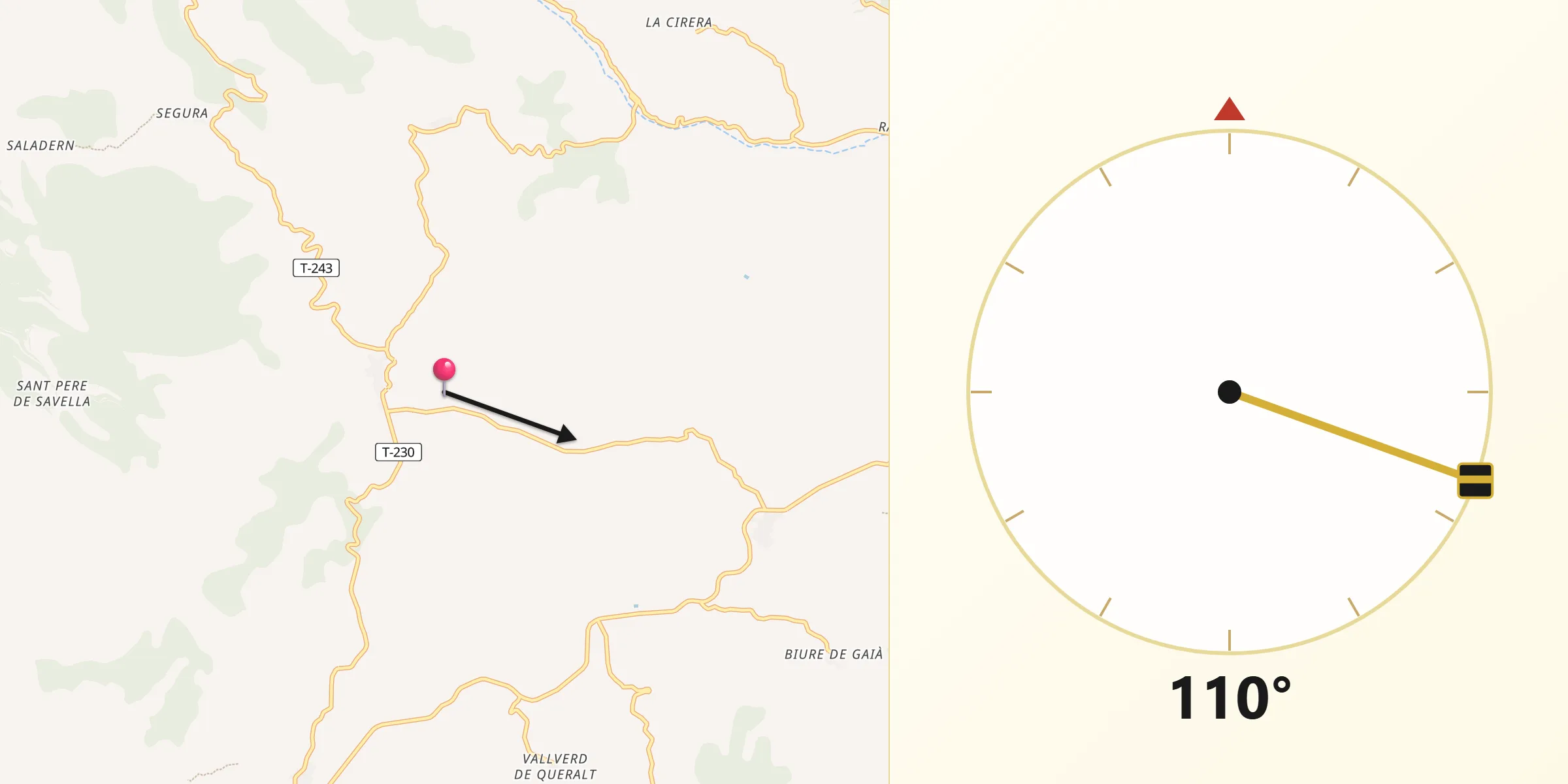 Dirección de la Qibla desde Conesa