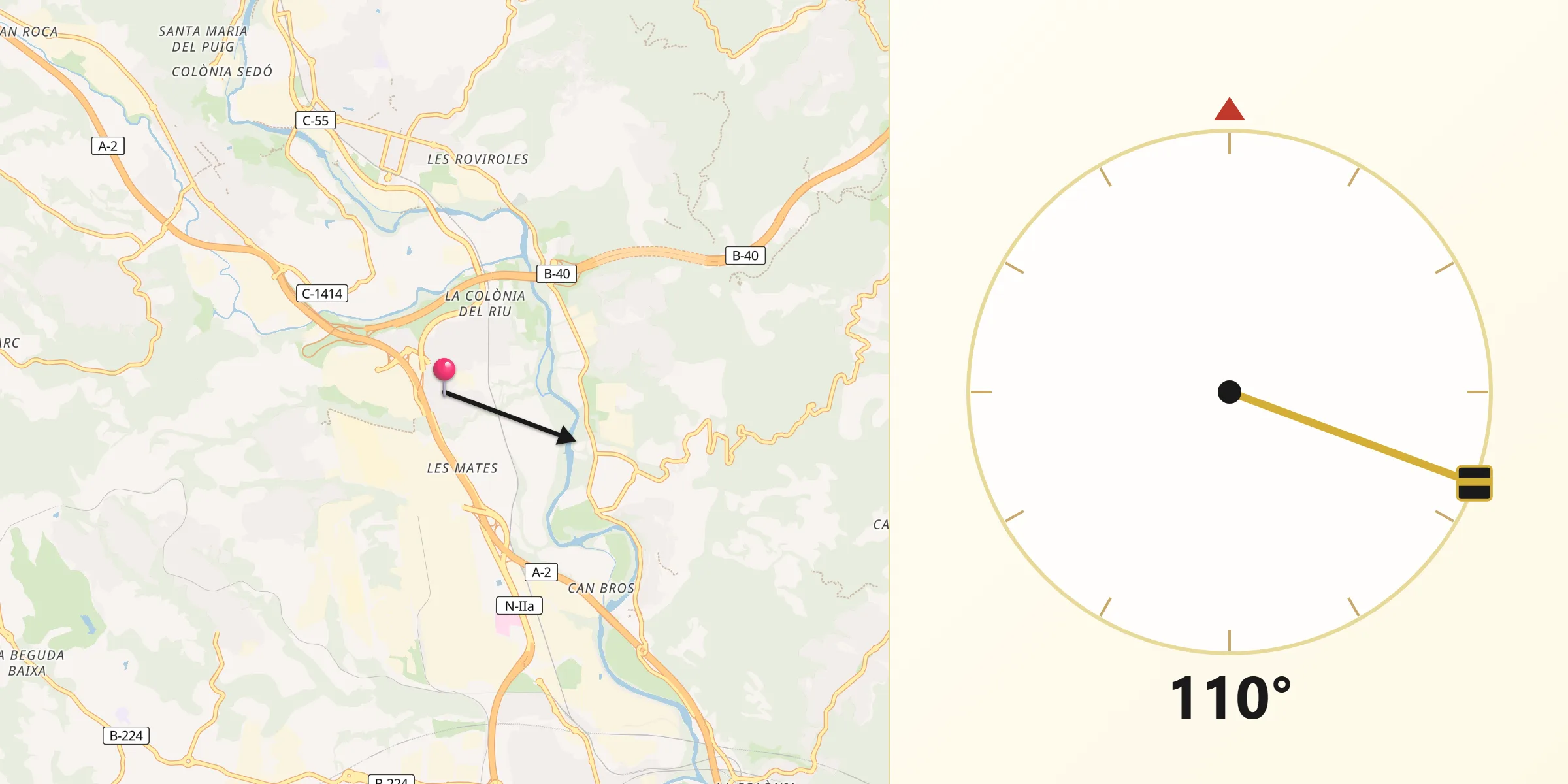Dirección de la Qibla desde Abrera