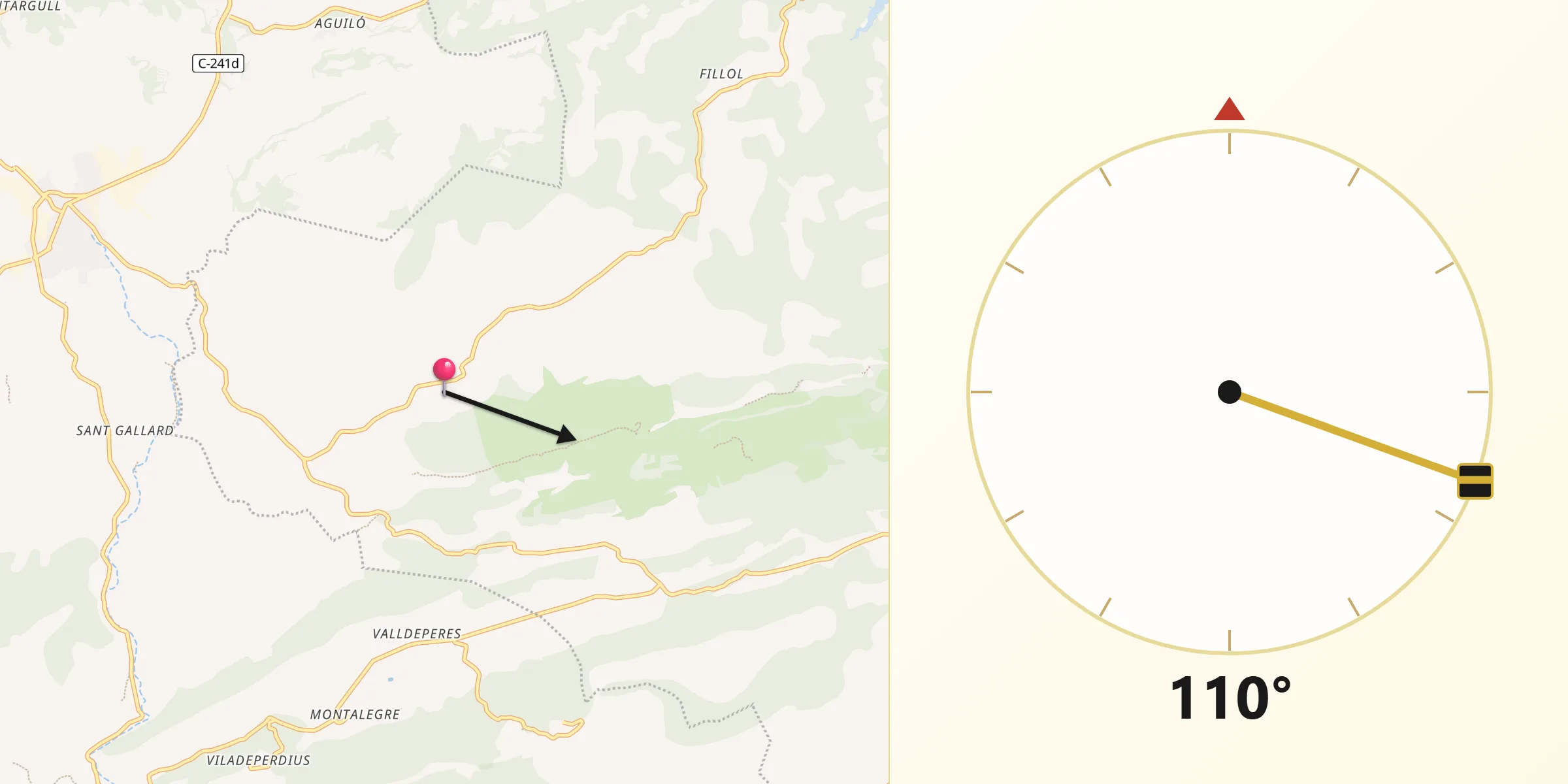 Dirección de la Qibla desde Bellprat
