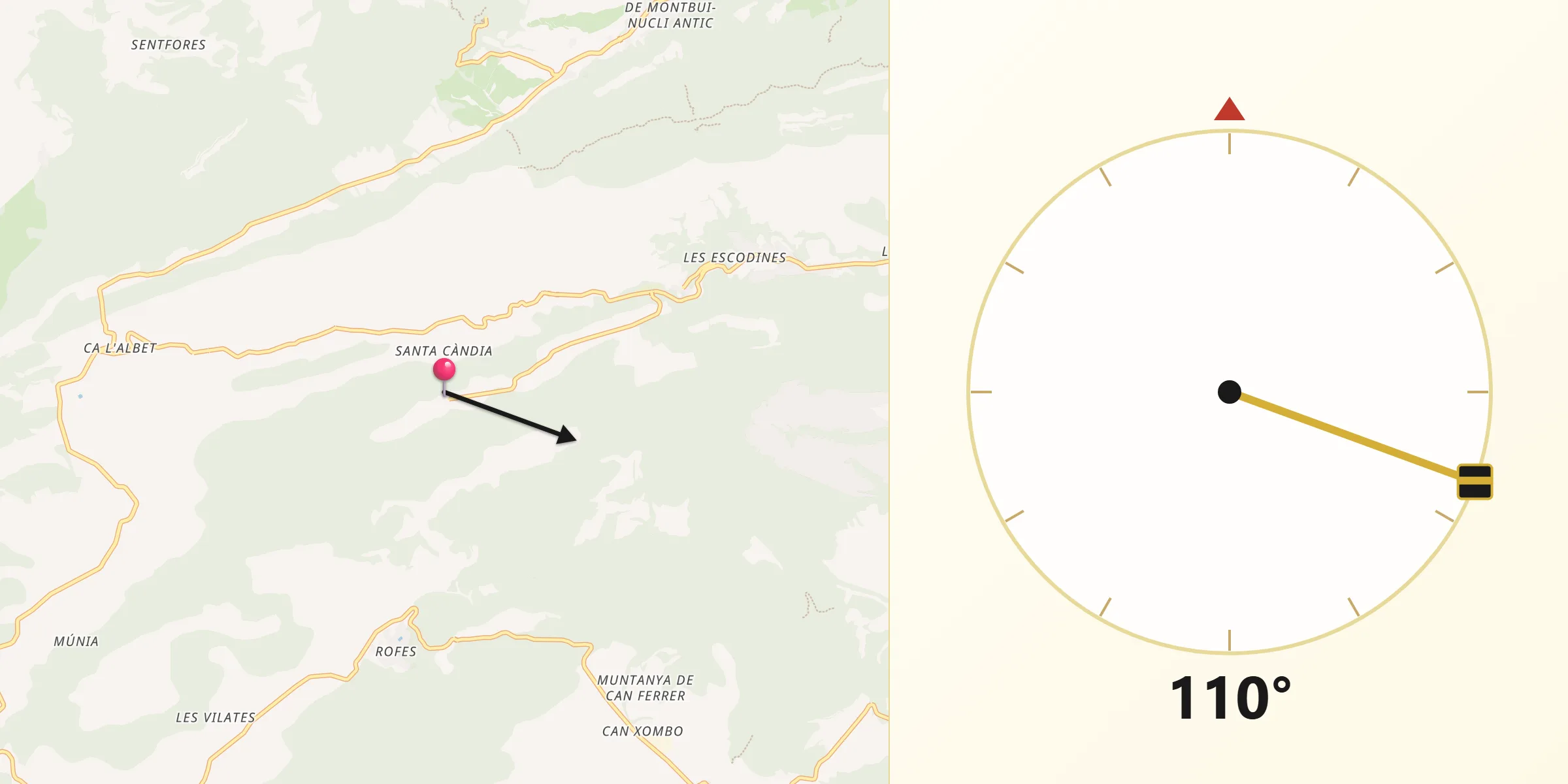 Dirección de la Qibla desde Orpí
