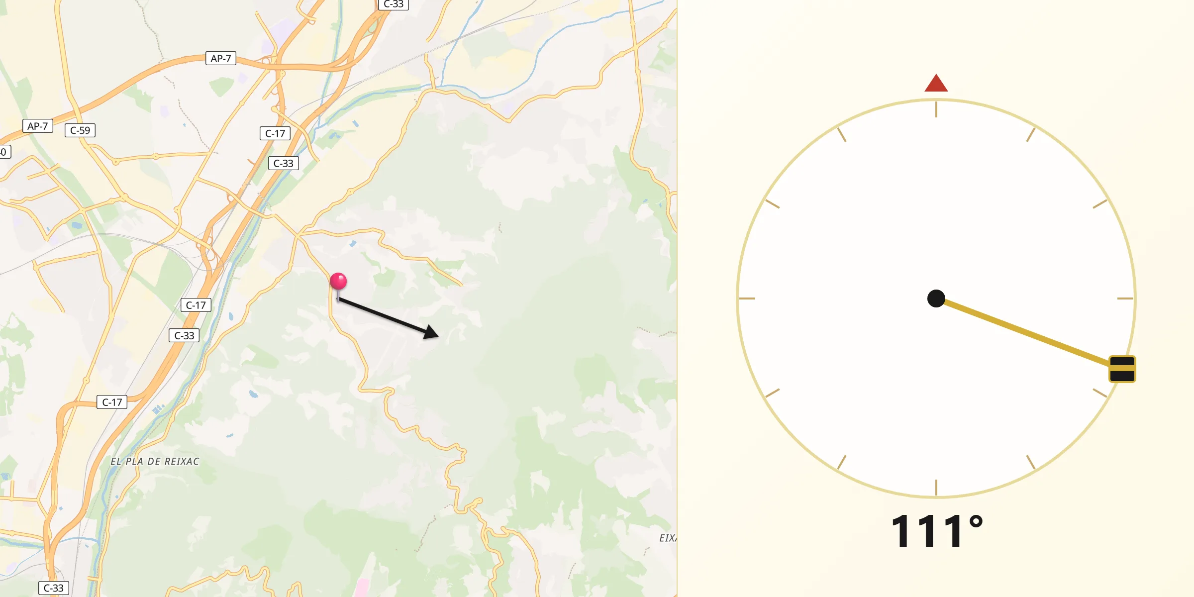 Dirección de la Qibla desde Sant Fost de Campsentelles