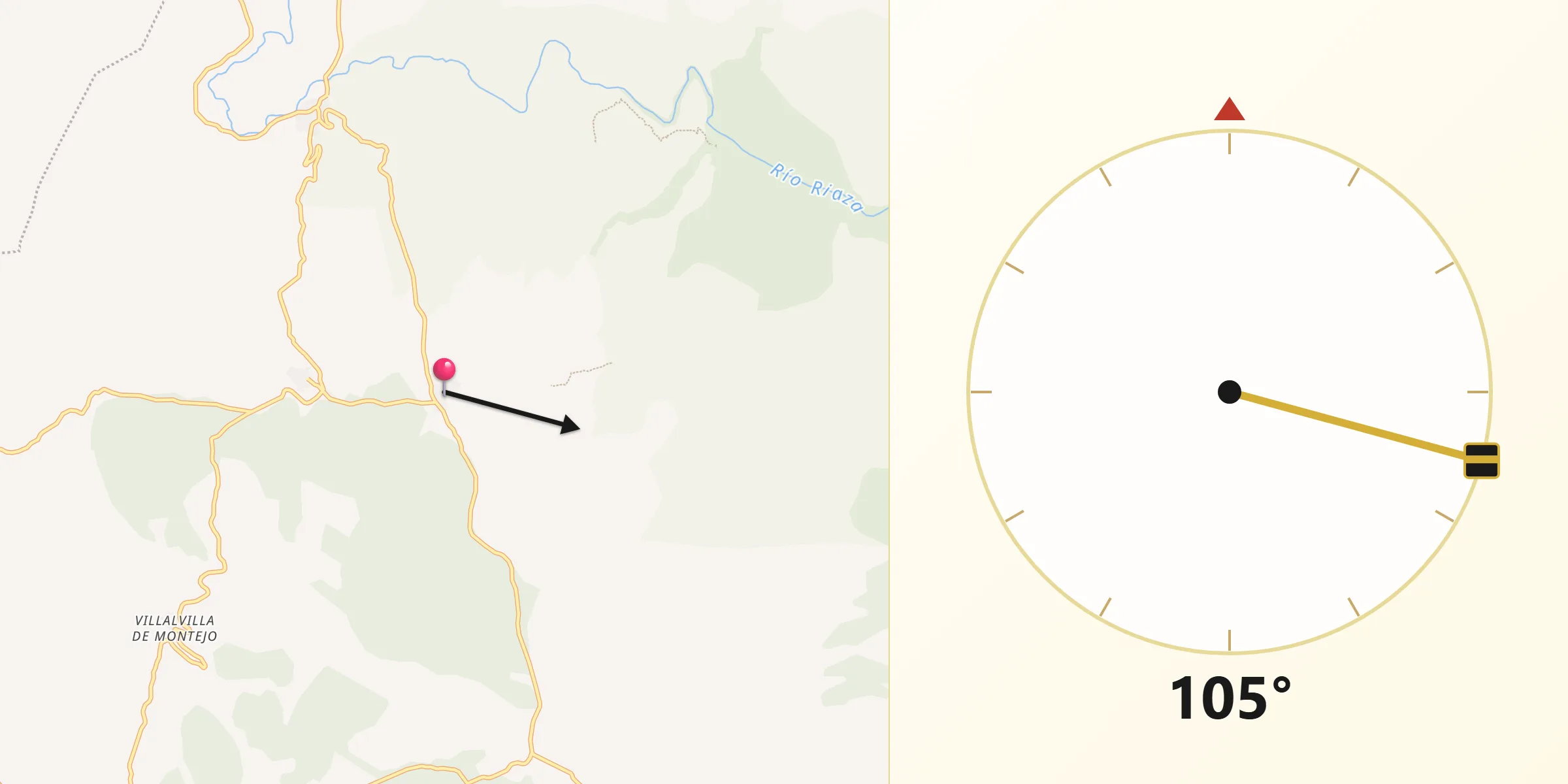 Dirección de la Qibla desde Valdevacas de Montejo