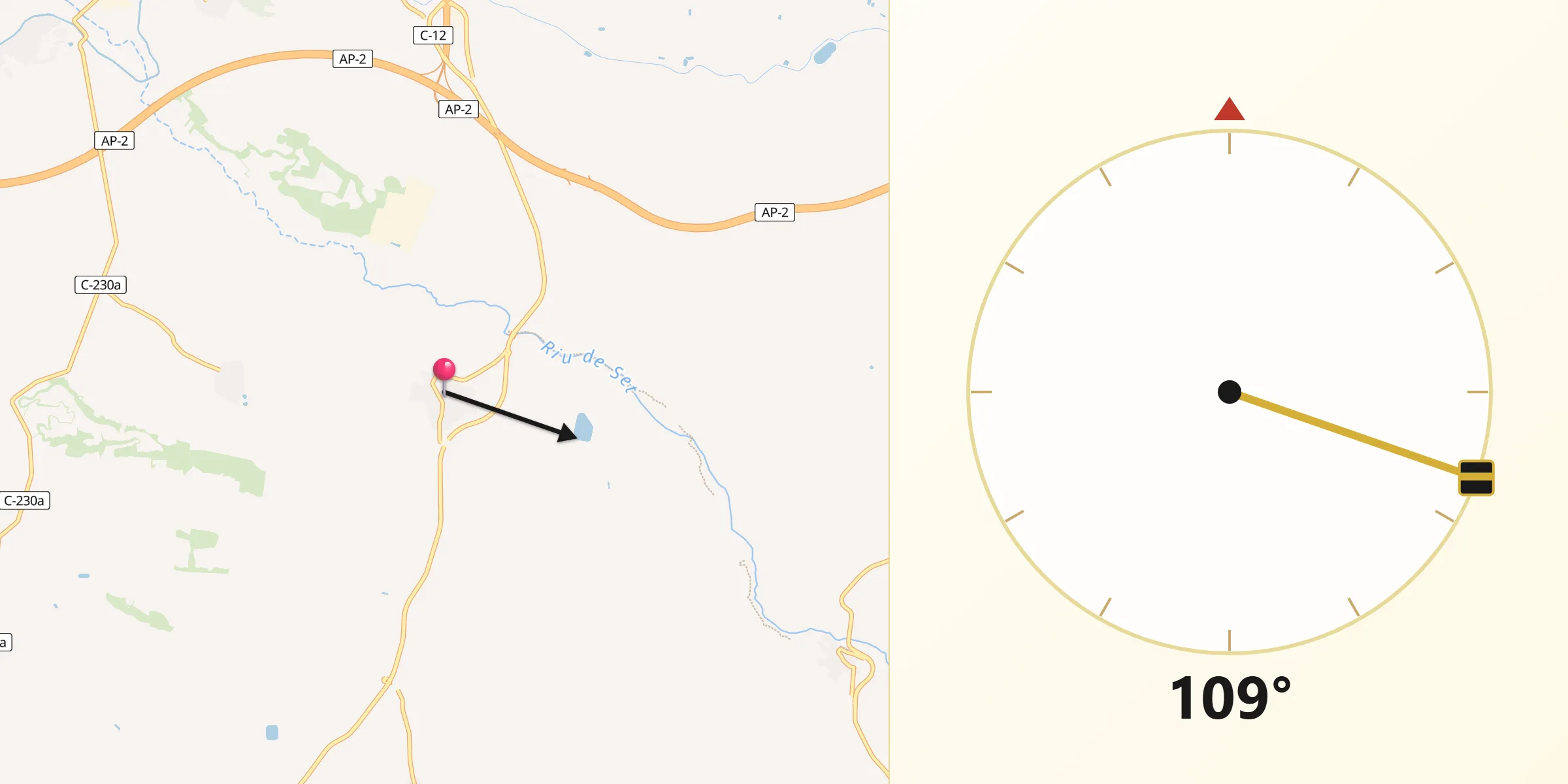 Dirección de la Qibla desde Alfés