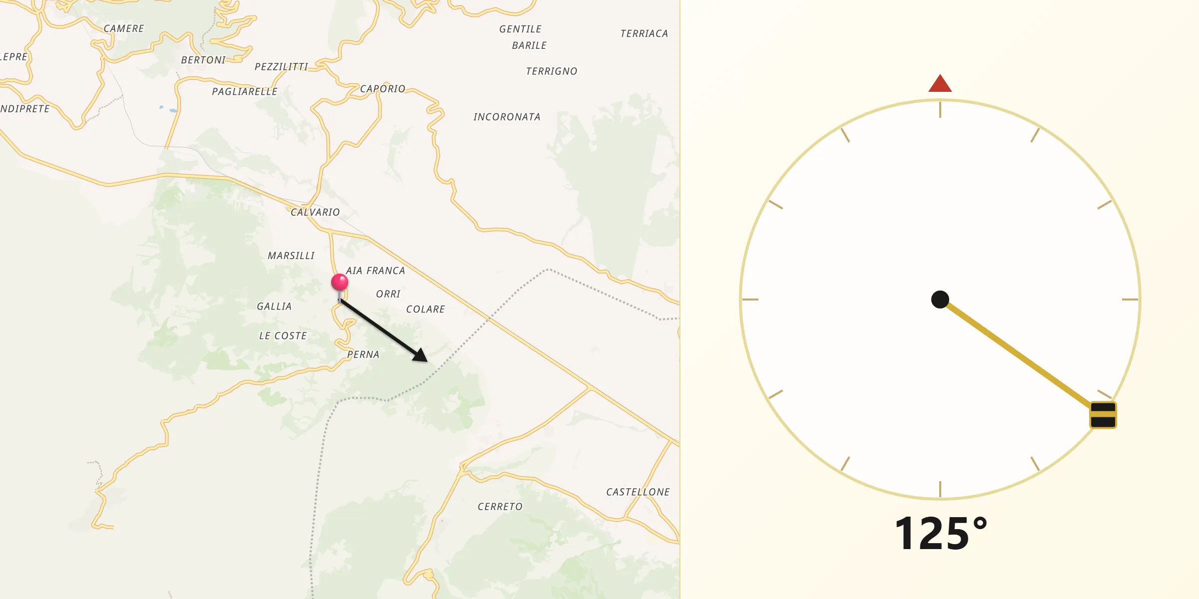 Direzione della Qibla da Cantalupo nel Sannio