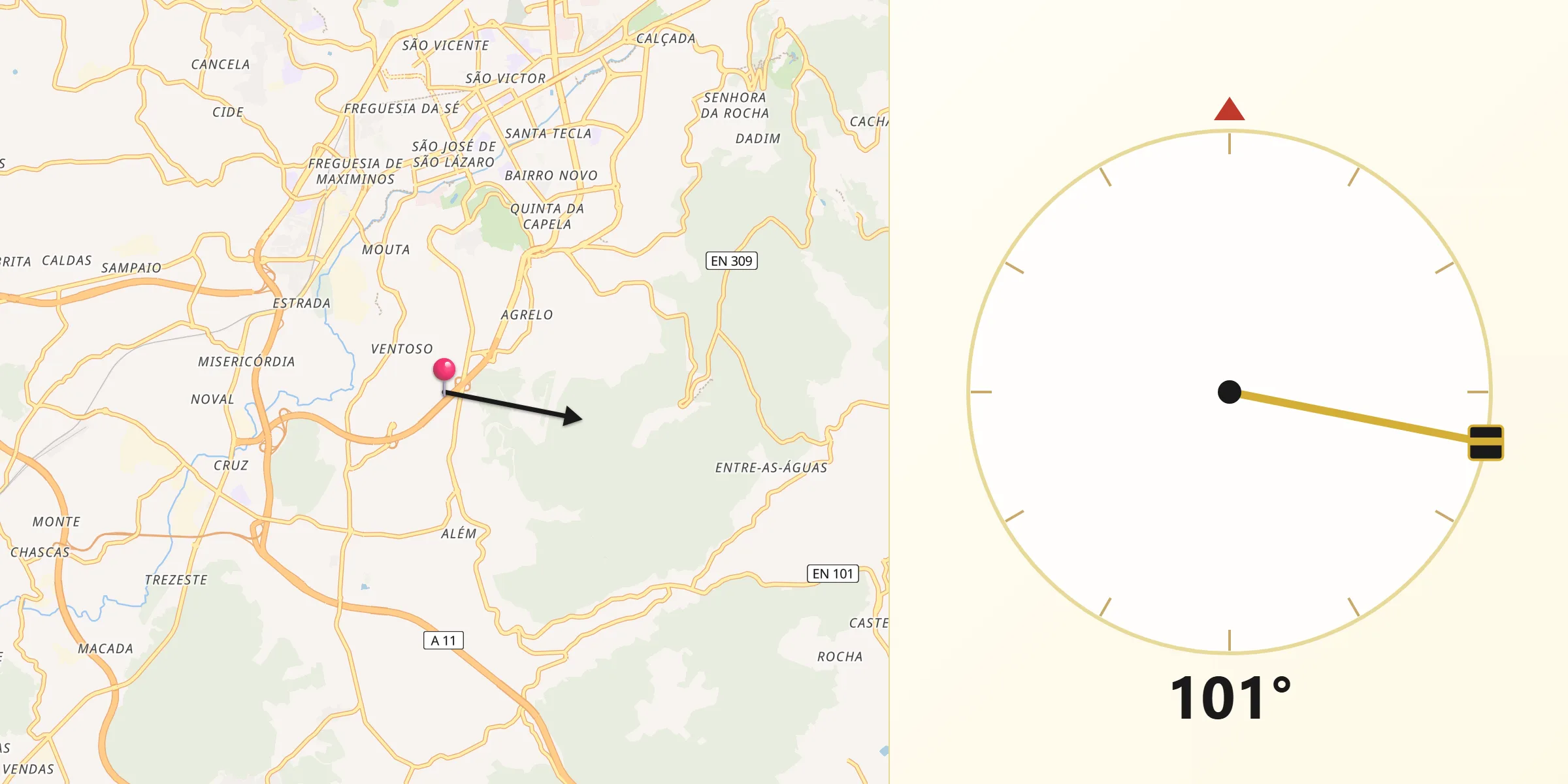 Direção da Qibla a partir de Arcos