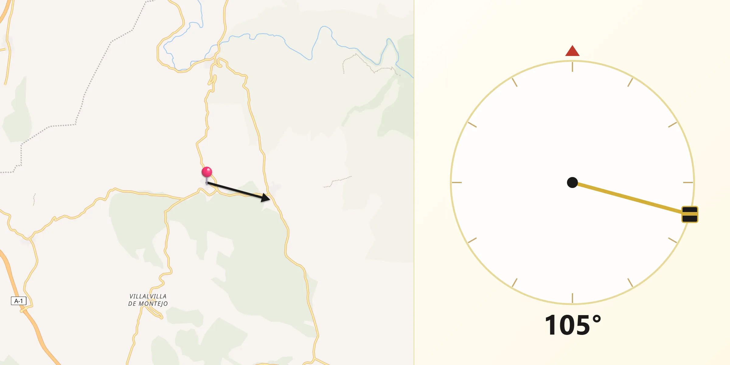 Dirección de la Qibla desde Villaverde de Montejo