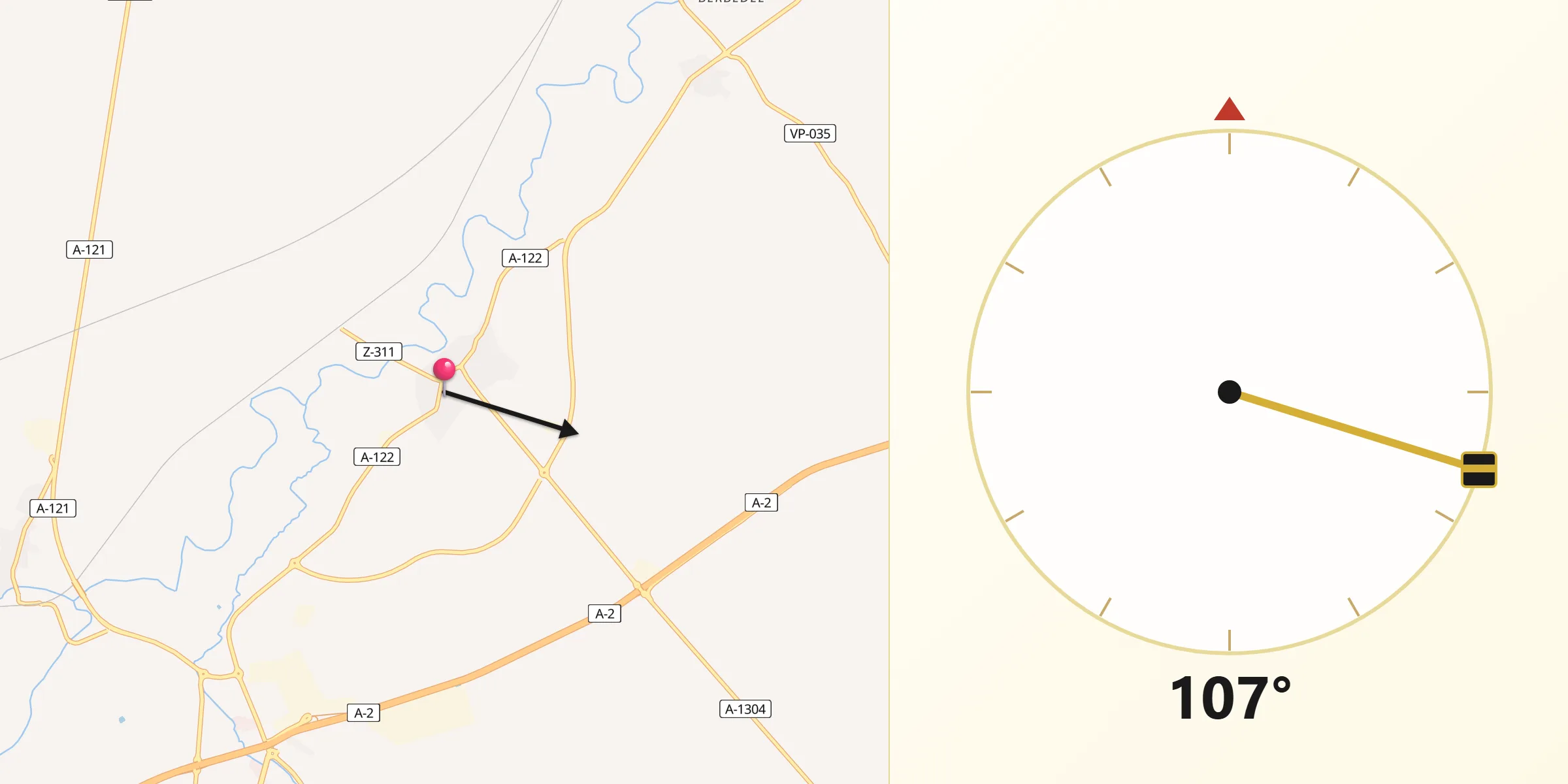 Dirección de la Qibla desde Calatorao