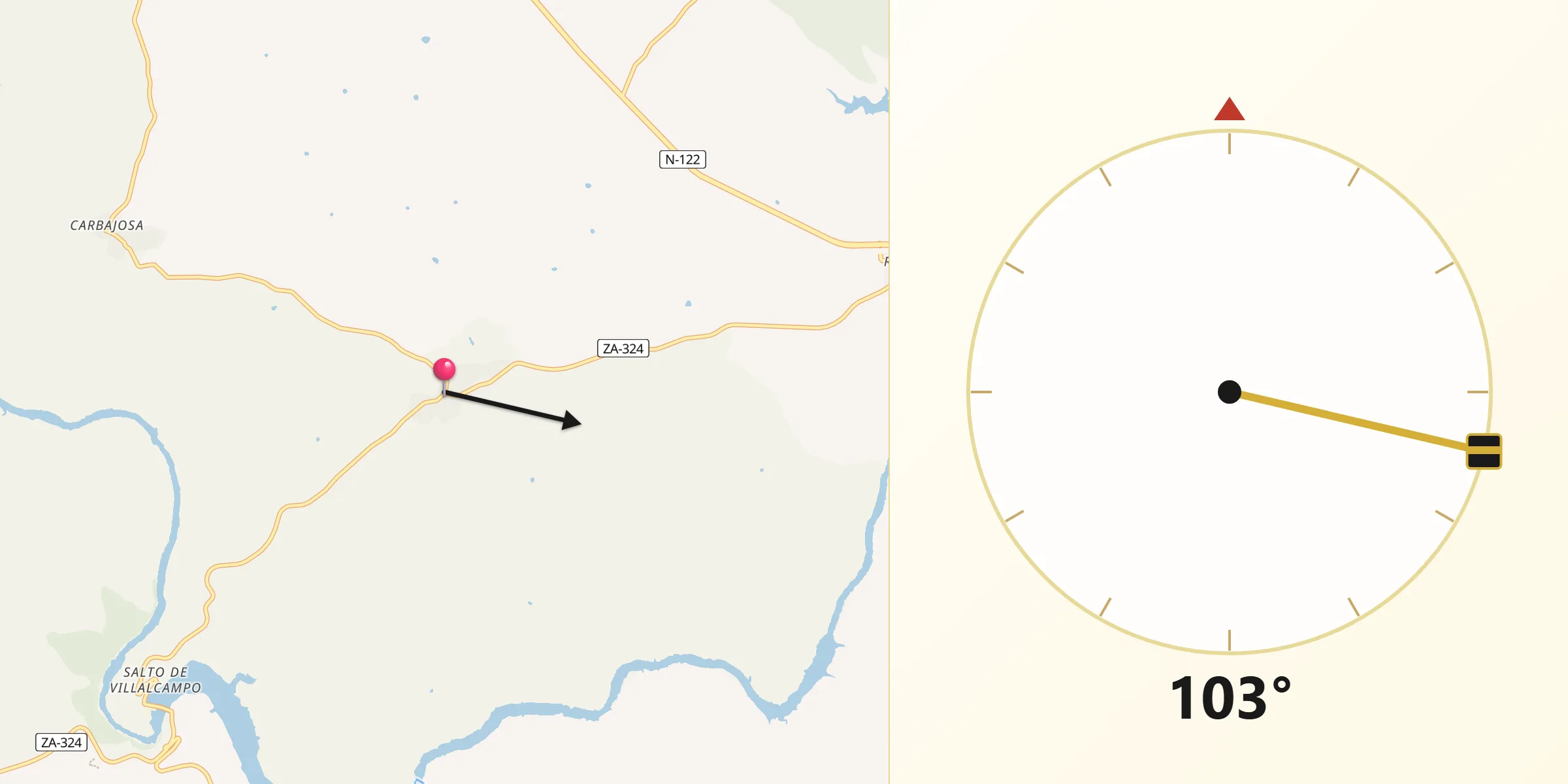 Dirección de la Qibla desde Villalcampo