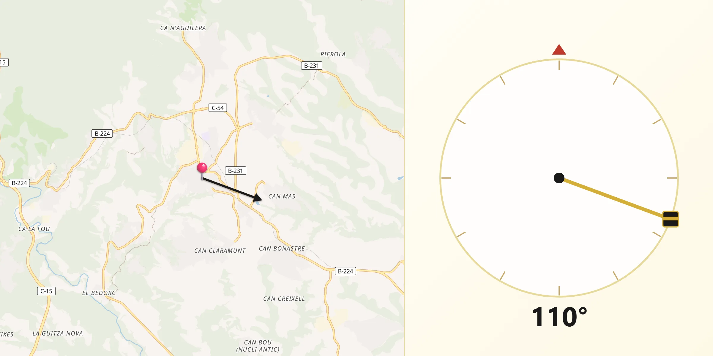 Dirección de la Qibla desde Piera