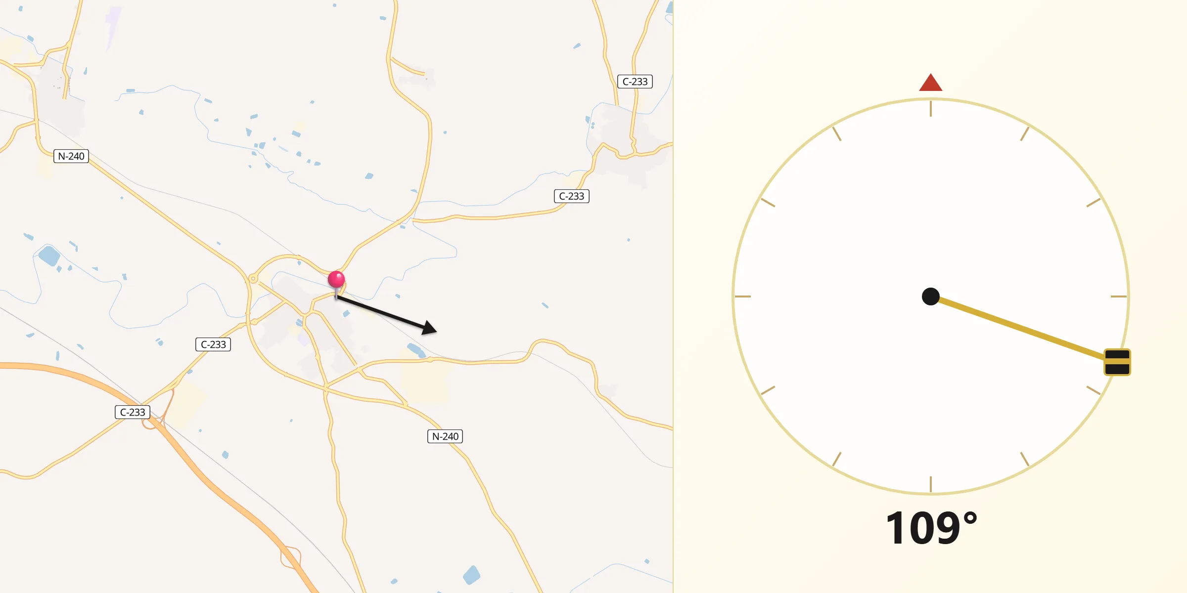 Dirección de la Qibla desde Les Borges Blanques