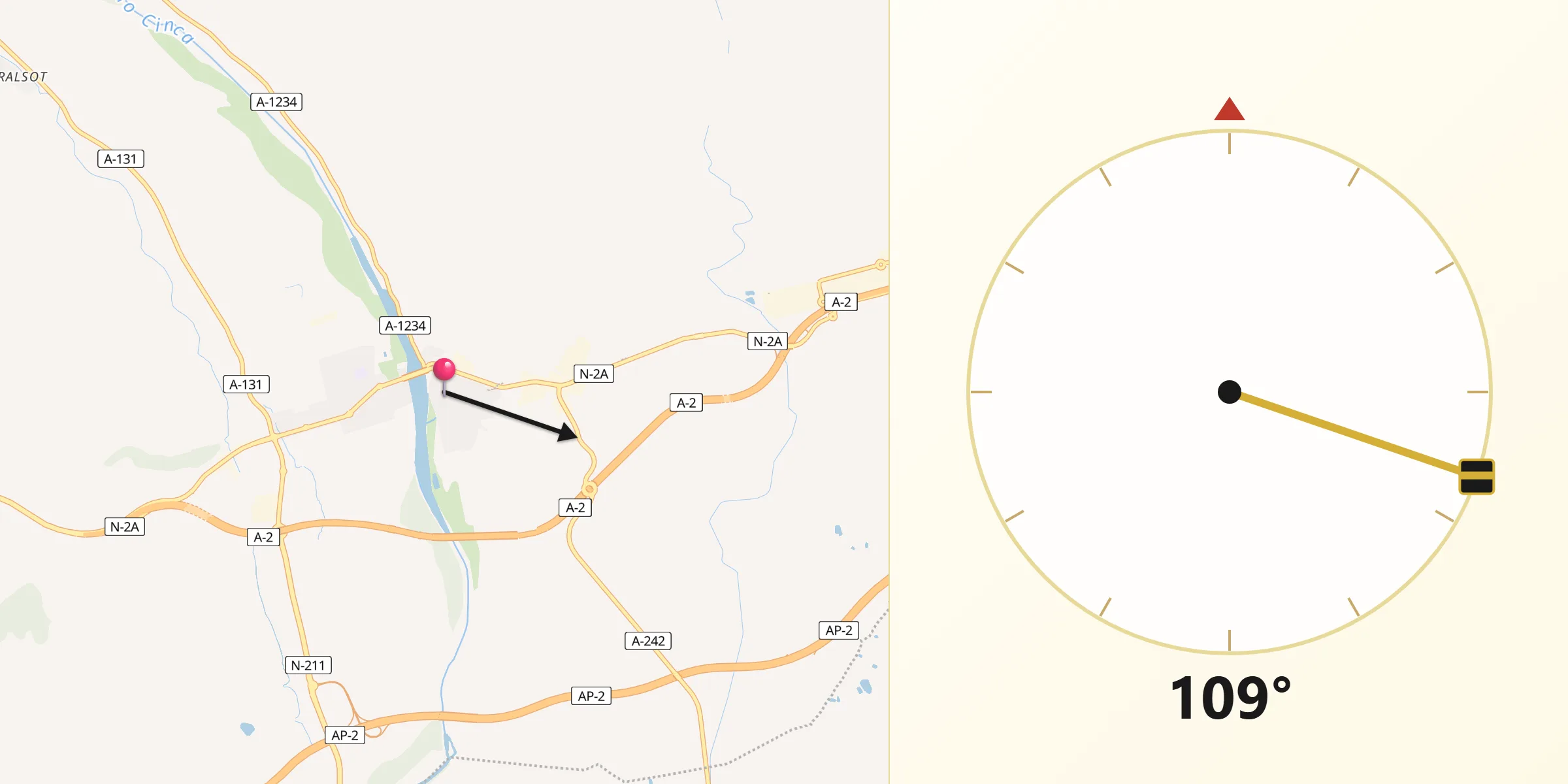 Dirección de la Qibla desde Fraga