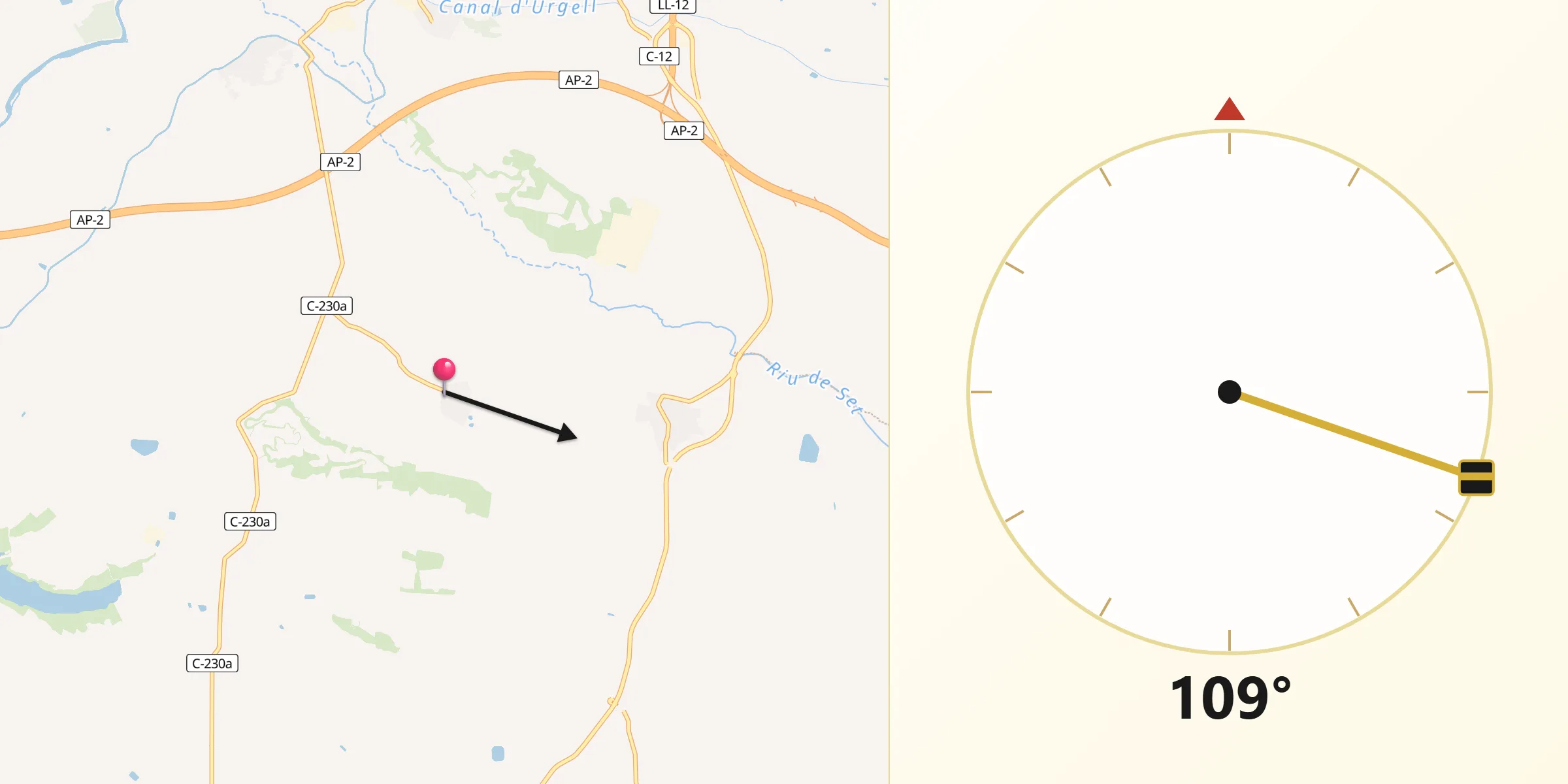 Dirección de la Qibla desde Sunyer