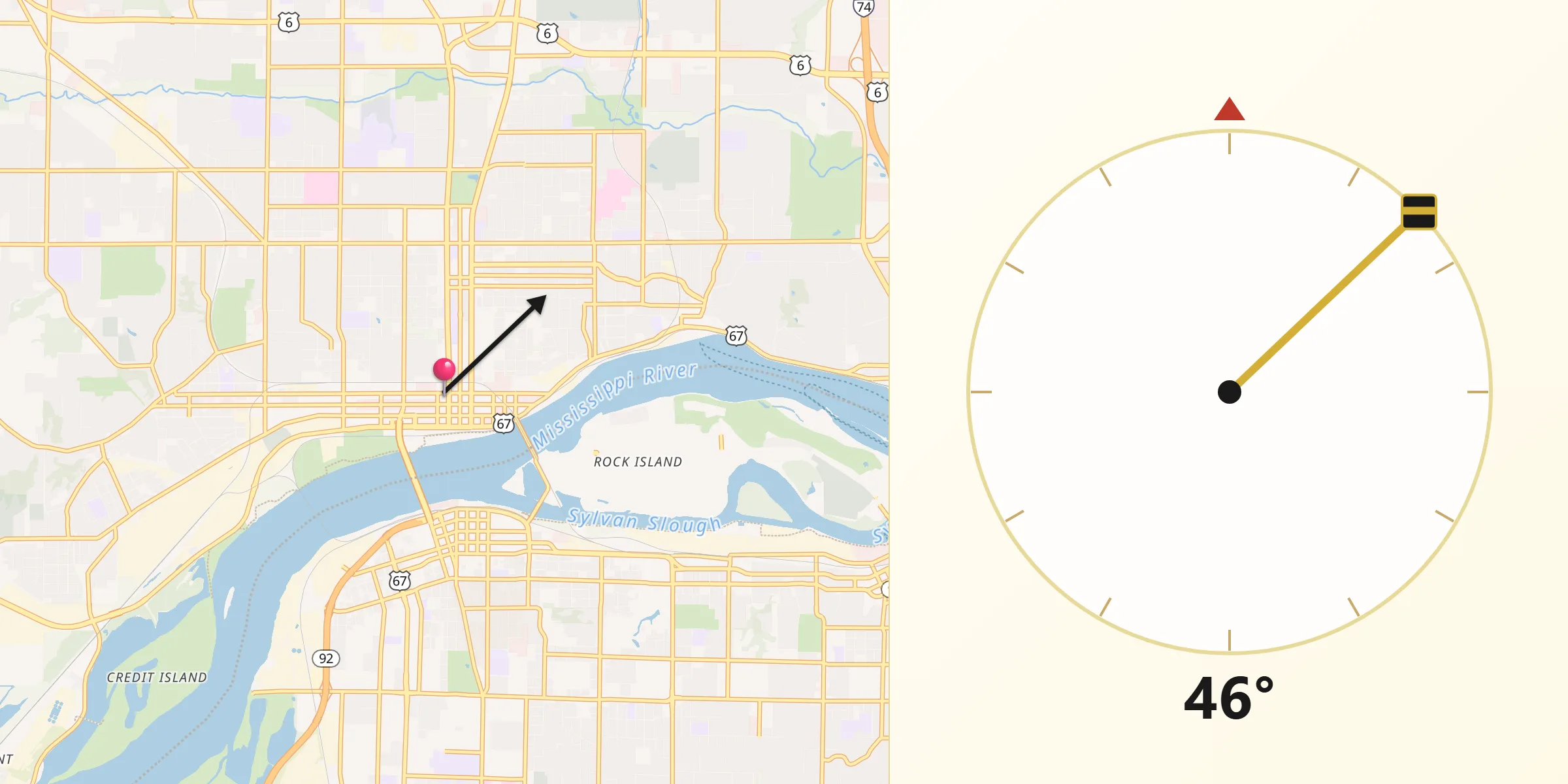 Dirección de la Qibla desde Davenport