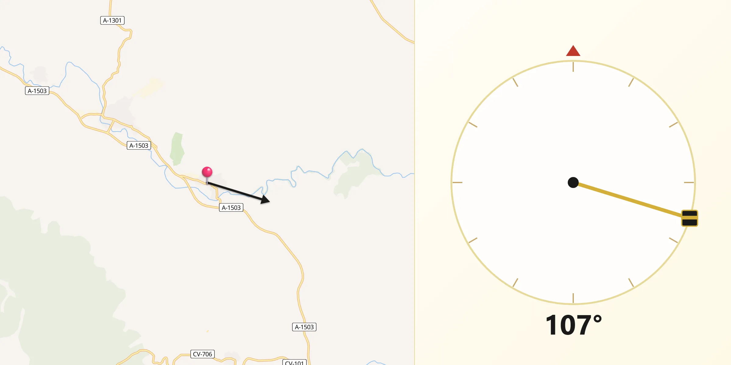 Dirección de la Qibla desde Brea de Aragón