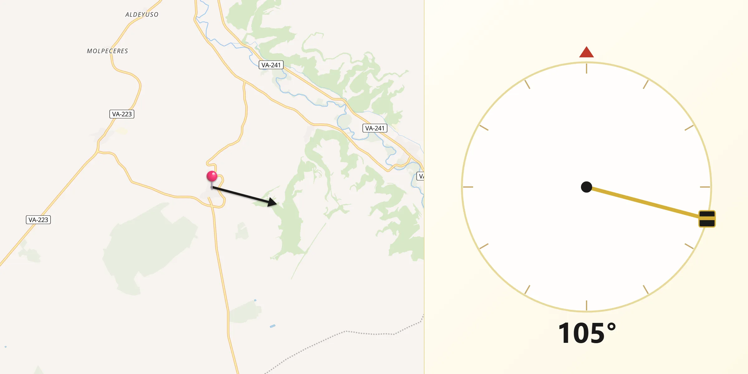Dirección de la Qibla desde Canalejas de Peñafiel