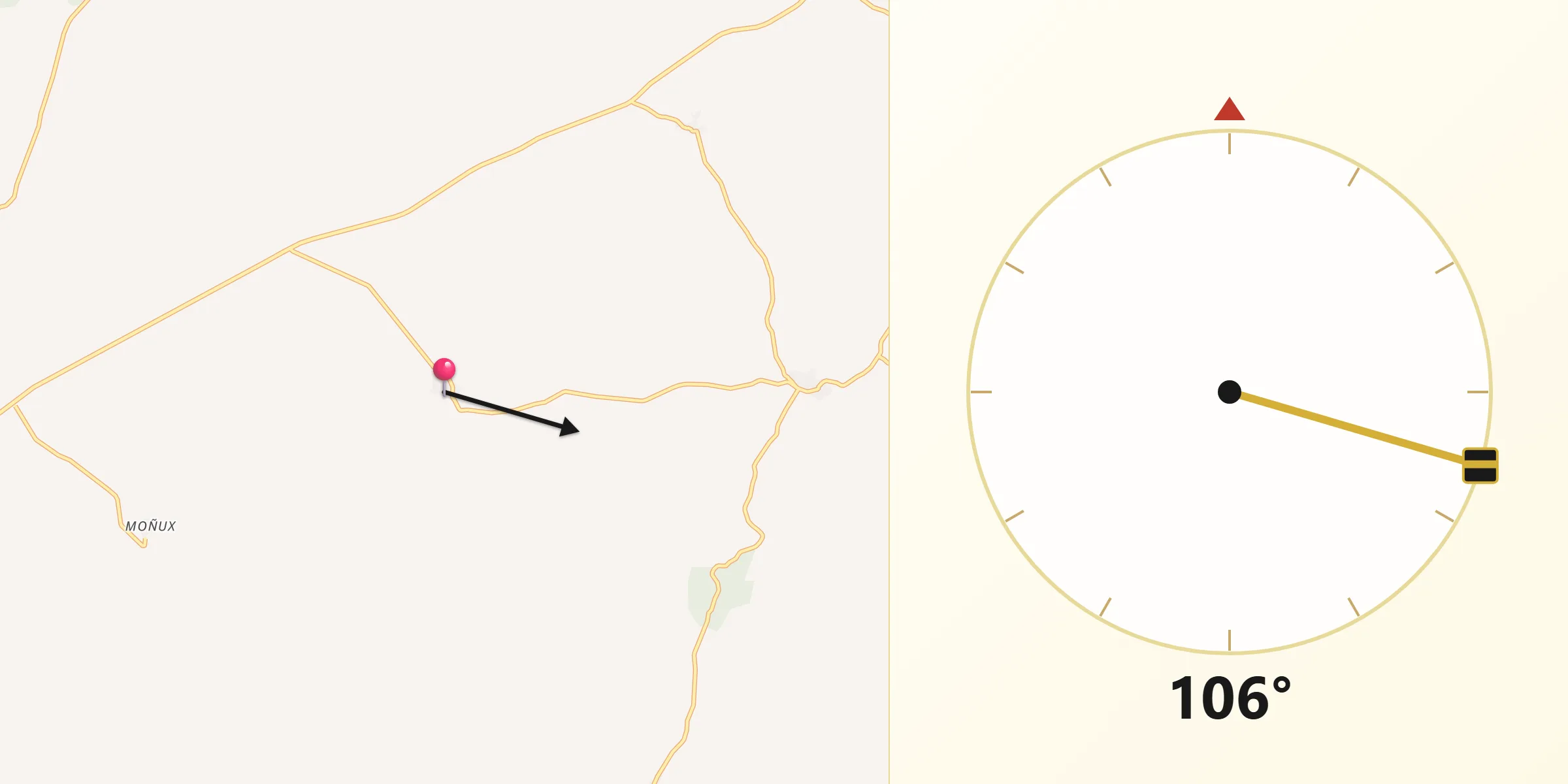 Dirección de la Qibla desde Nepas