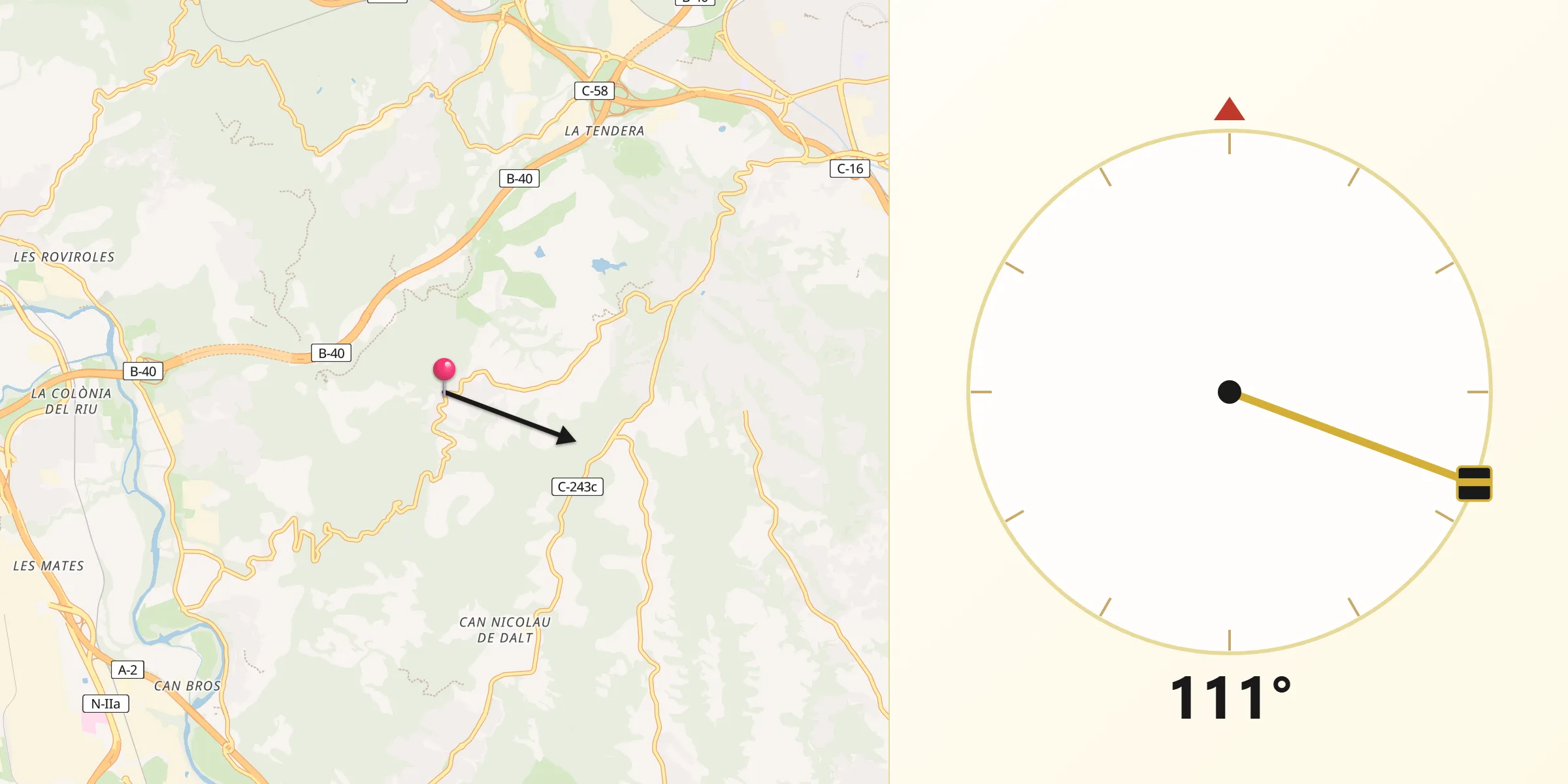 Dirección de la Qibla desde Ullastrell