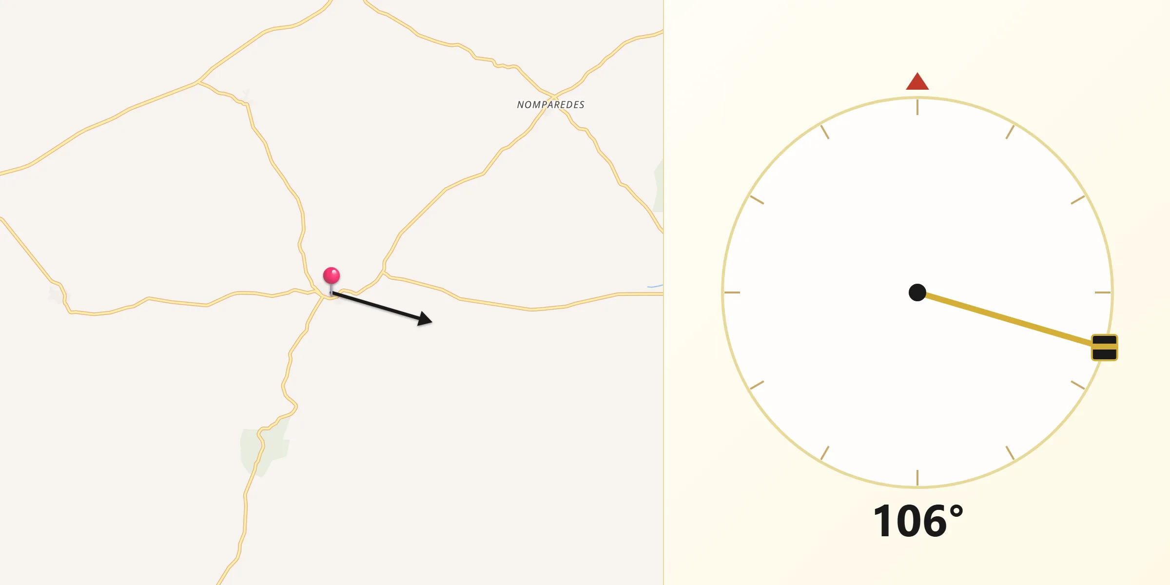 Dirección de la Qibla desde Nolay
