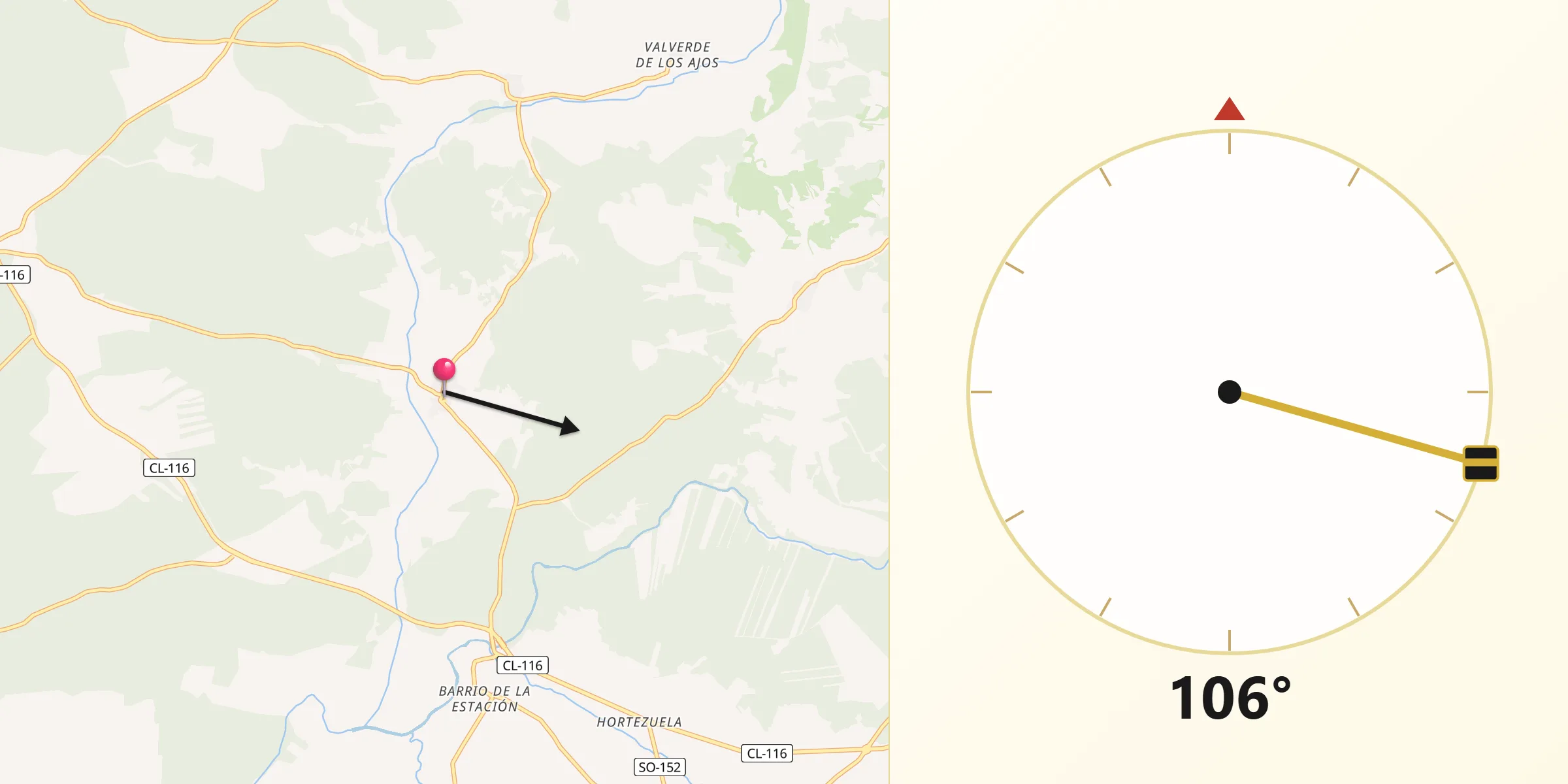 Dirección de la Qibla desde Bayubas de Abajo