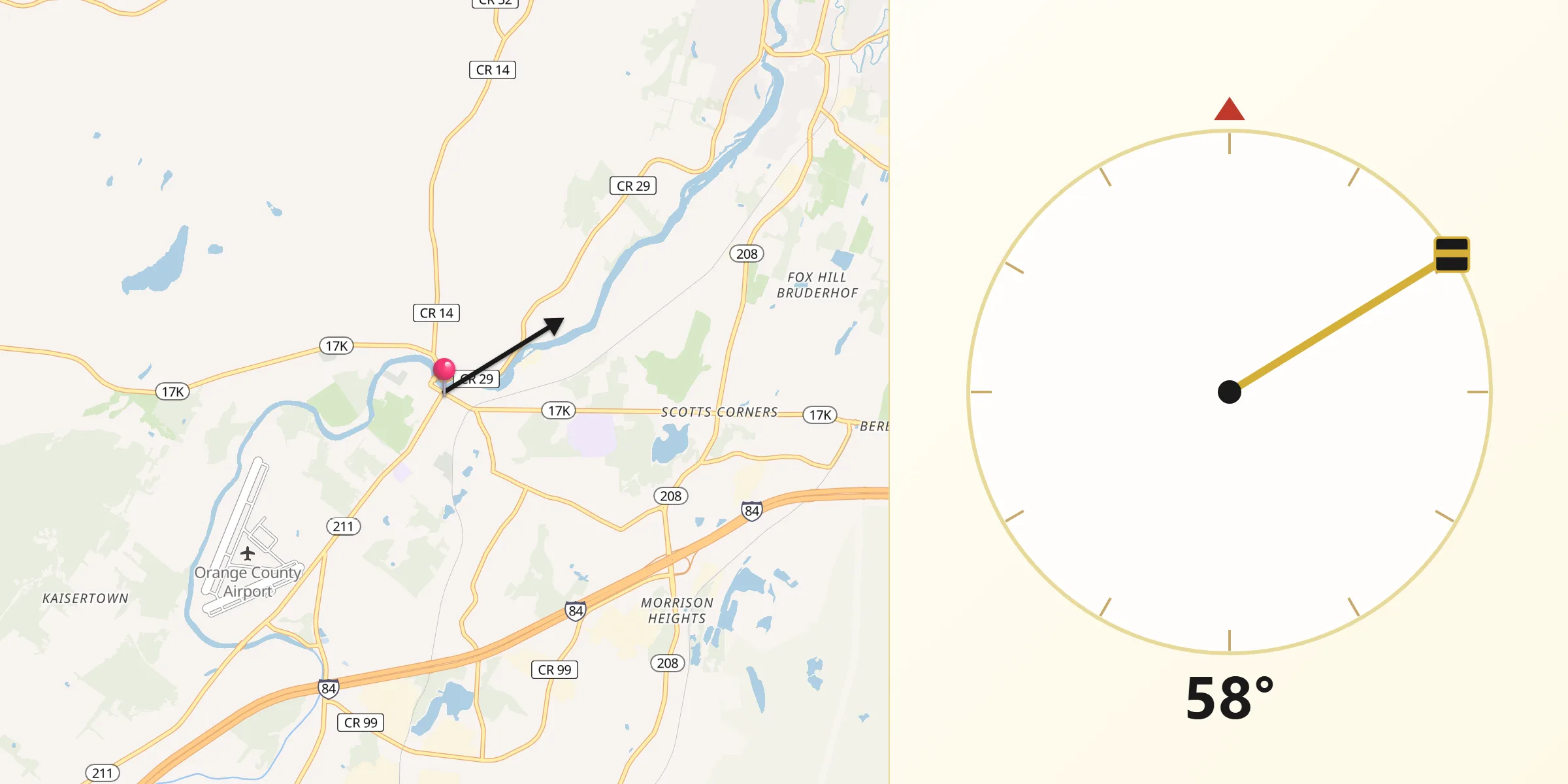 Dirección de la Qibla desde Montgomery