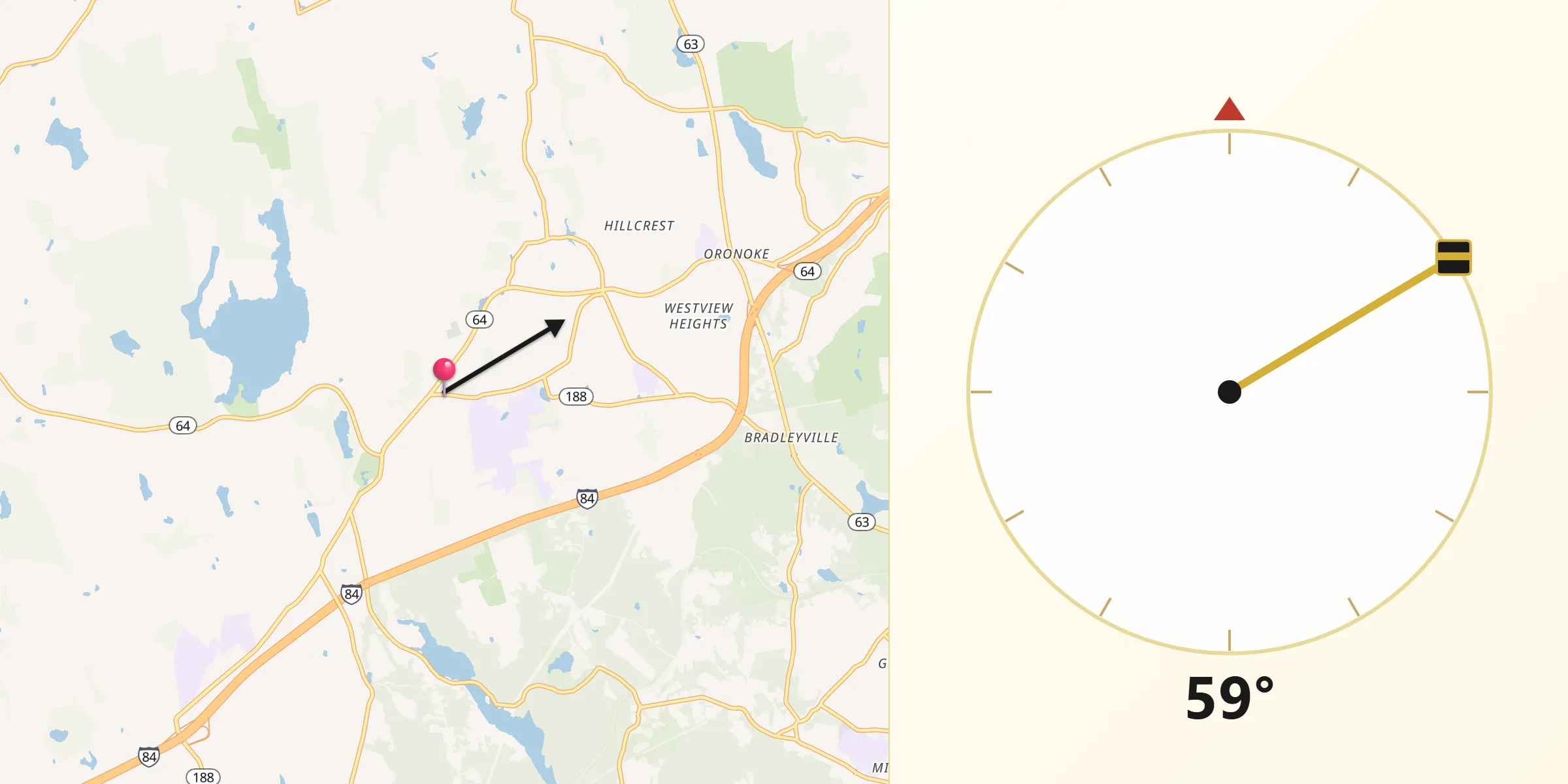 Qibla Direction from Middlebury