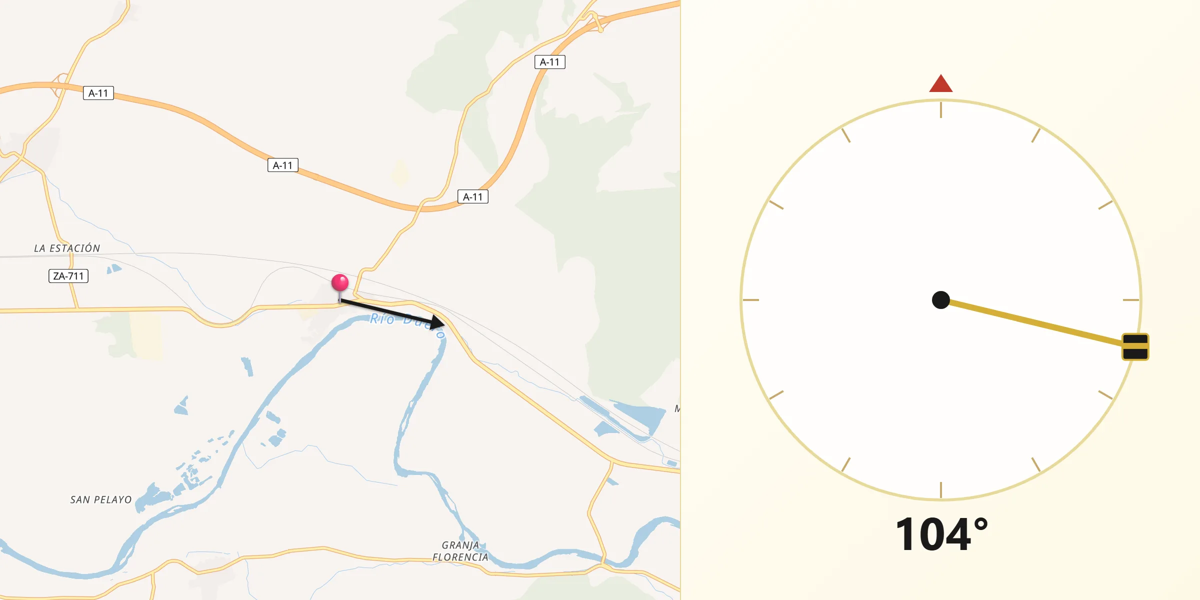 Dirección de la Qibla desde Fresno de la Ribera