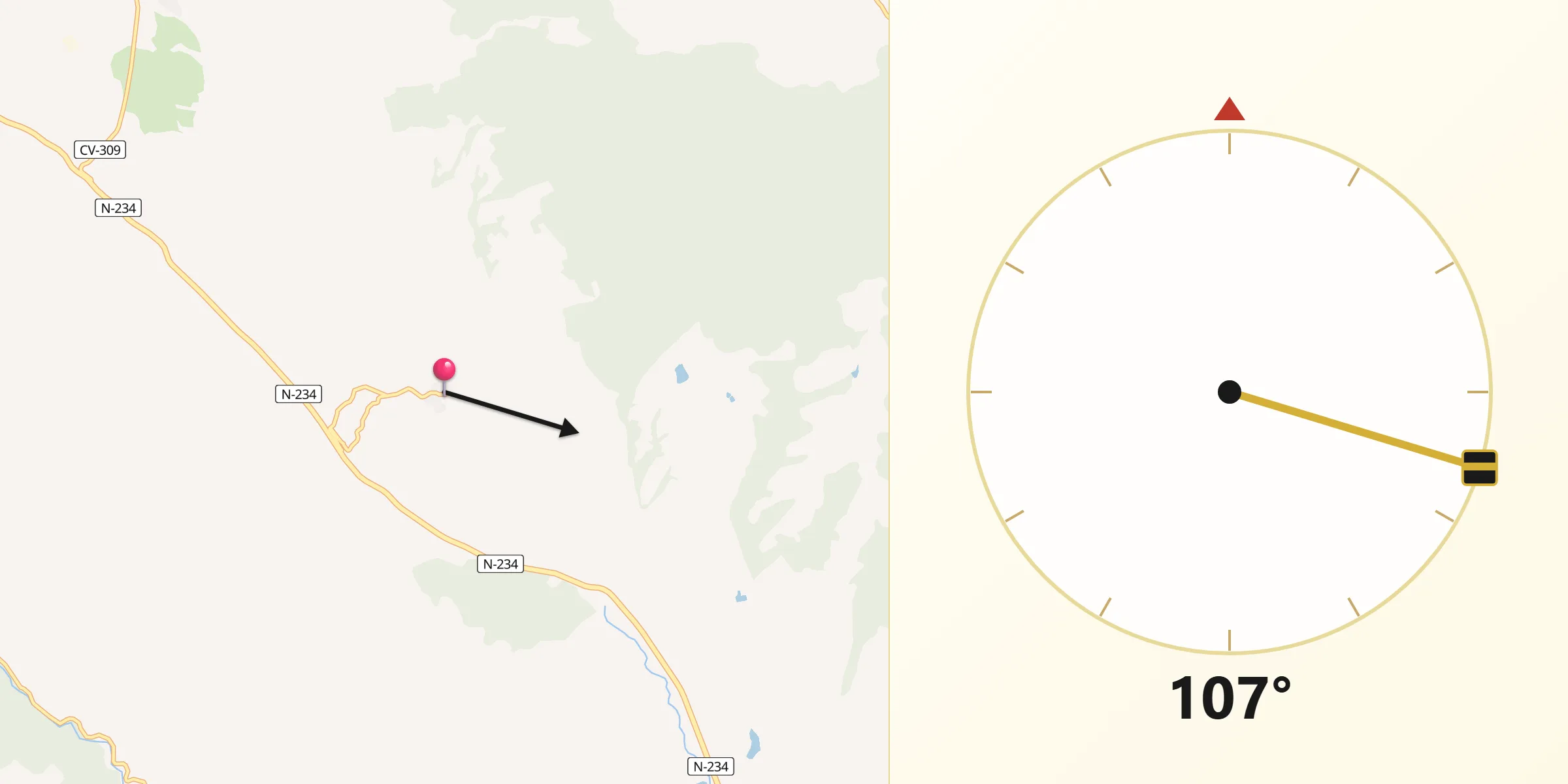 Dirección de la Qibla desde Clarés de Ribota