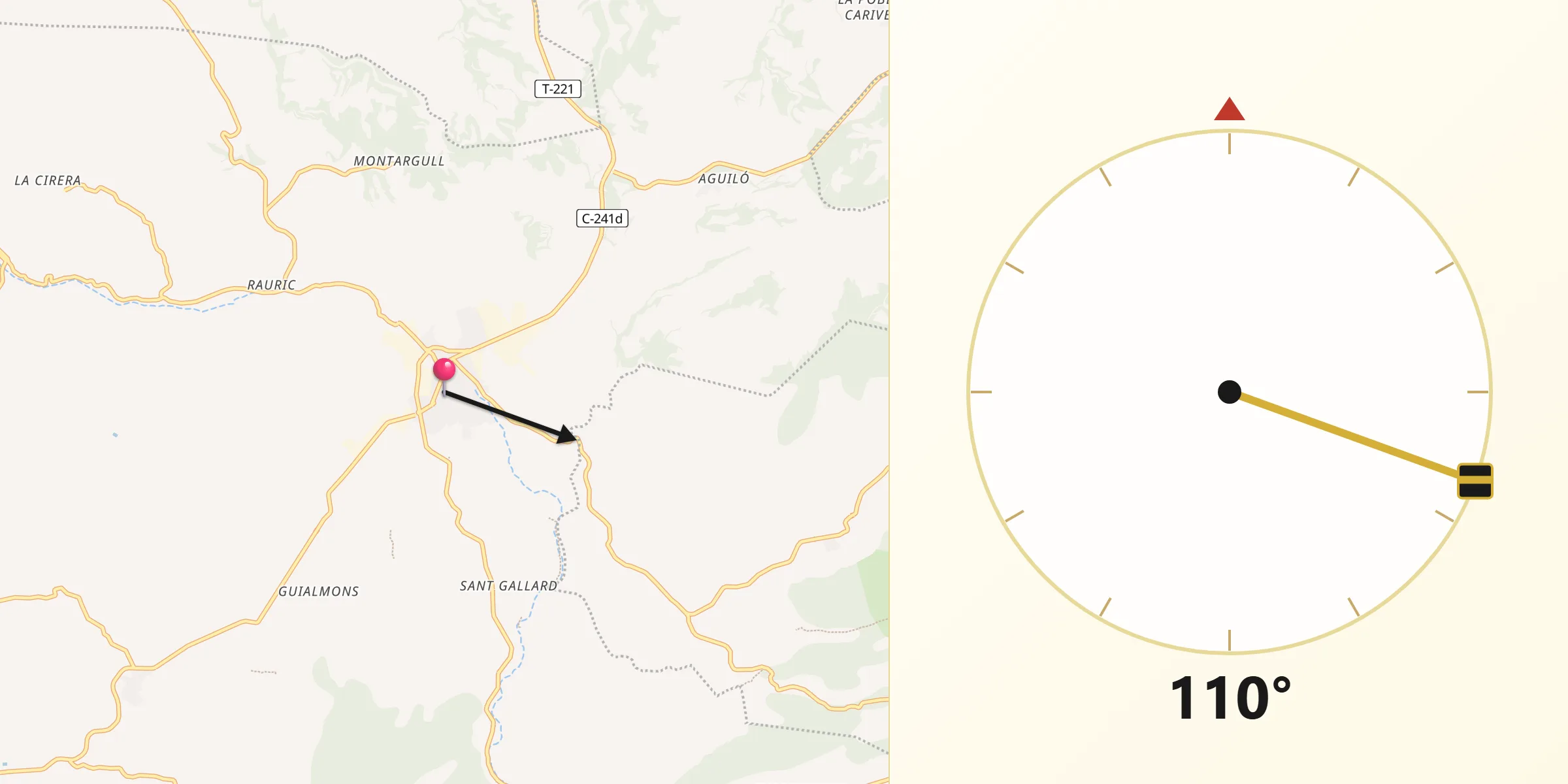 Dirección de la Qibla desde Santa Coloma de Queralt
