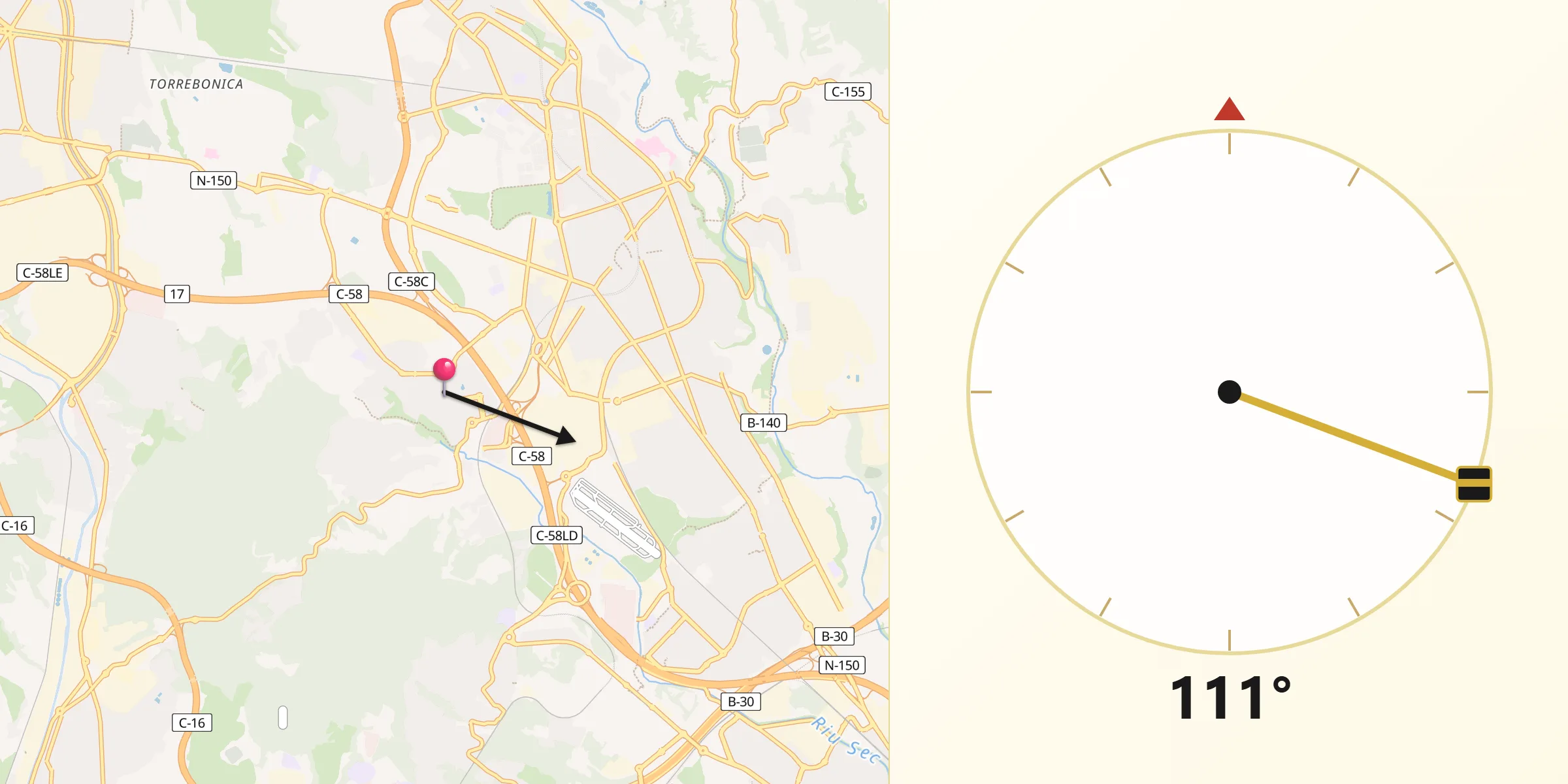 Dirección de la Qibla desde San Quirico de Tarrasa
